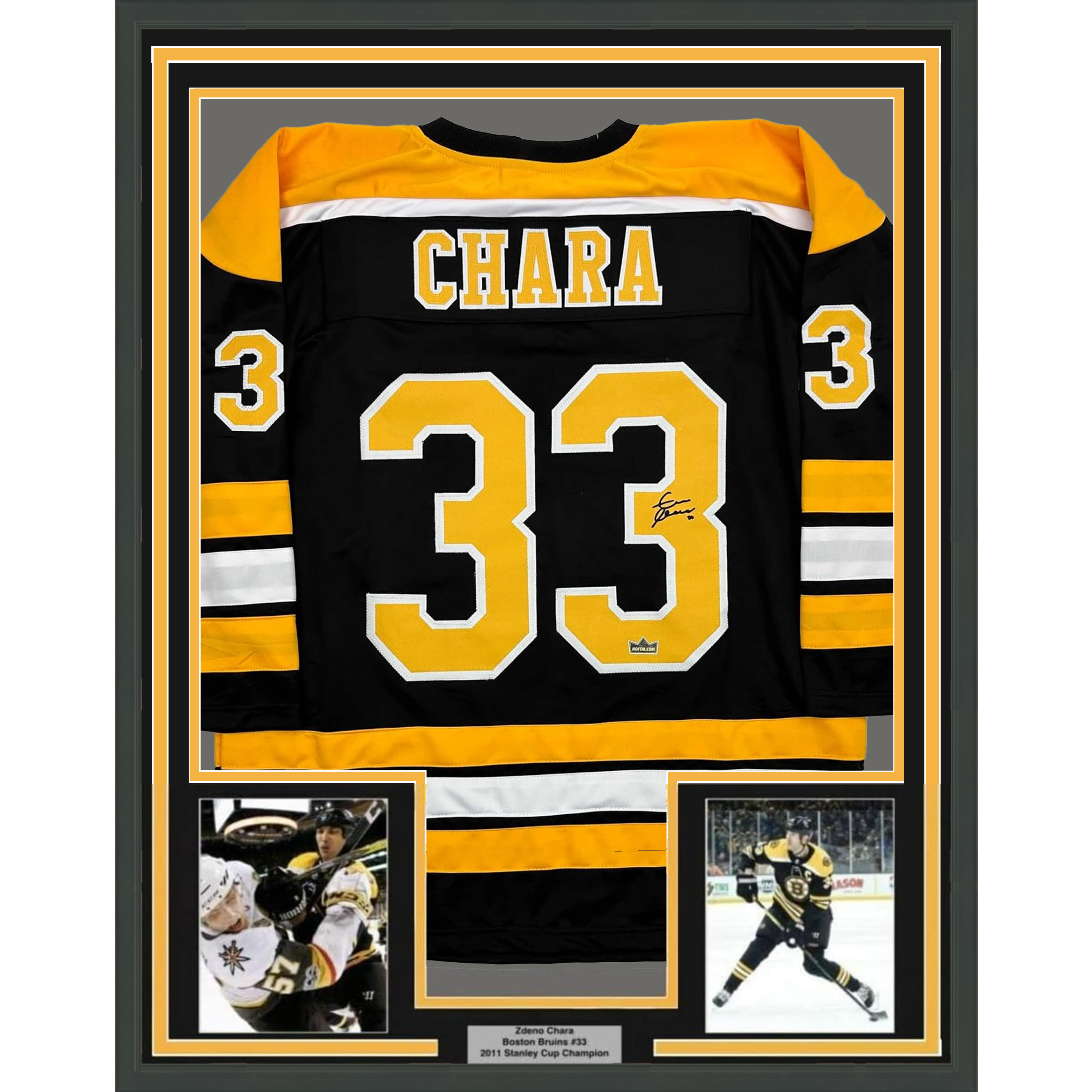 Framed Facsimile Autographed Zdeno Chara 35x39 Boston Black Reprint Laser Auto Hockey Jersey
