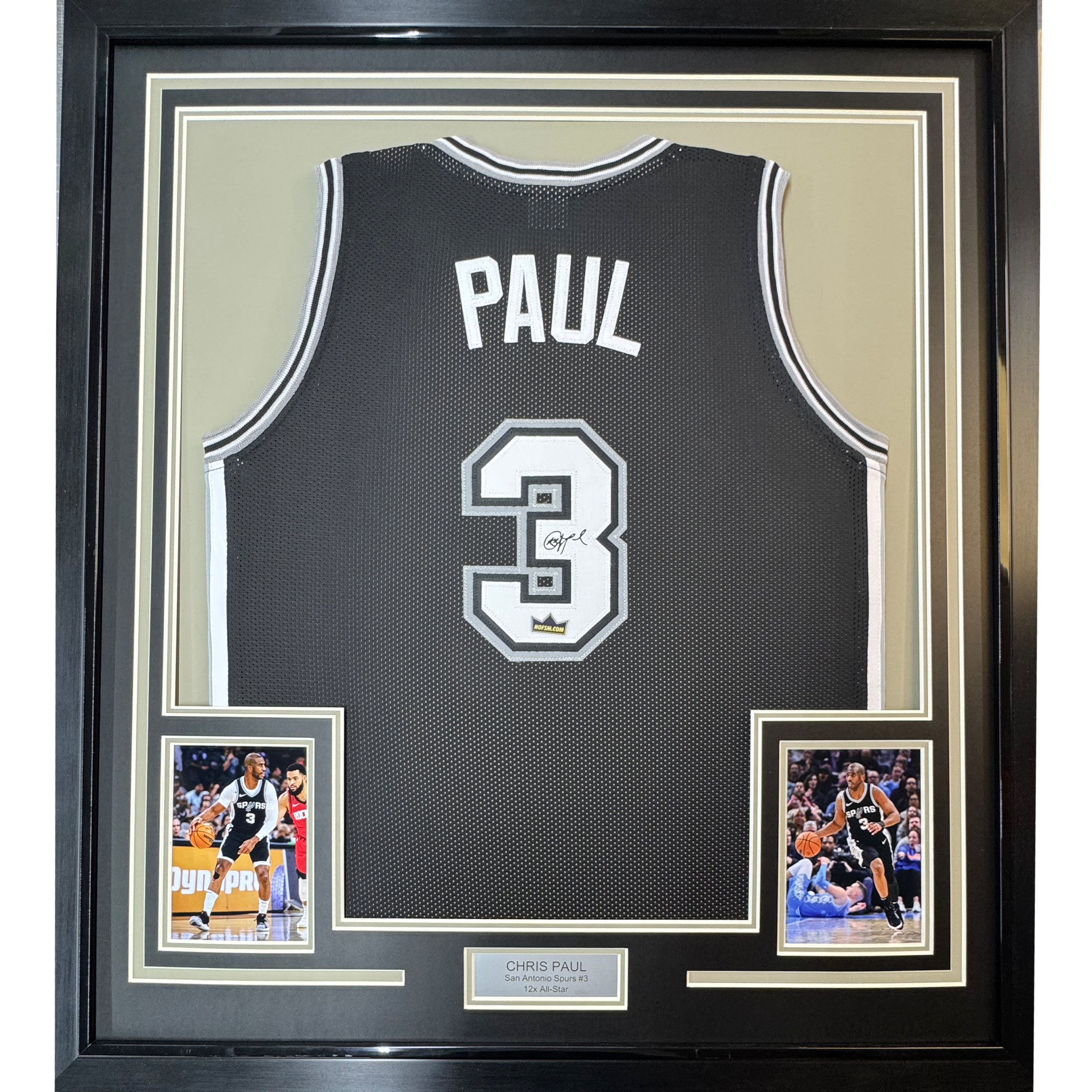 Framed Facsimile Autographed Chris Paul 35x39 San Antonio Black Reprint Laser Auto Basketball Jersey