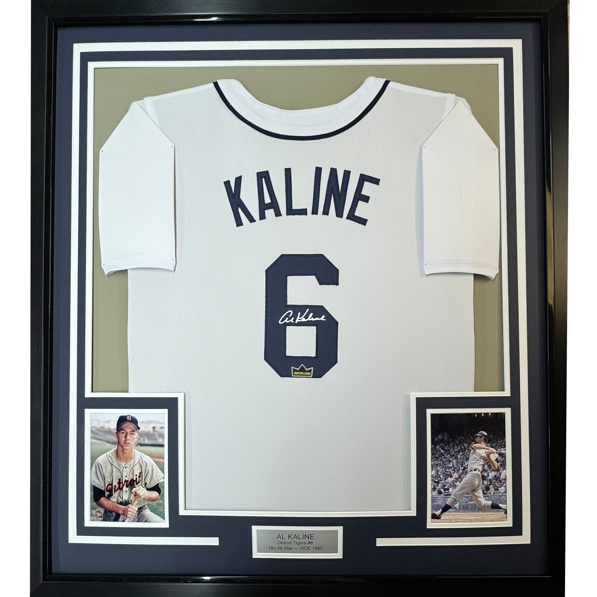 Framed Facsimile Autographed Al Kaline 35x39 Detroit White Reprint Laser Auto Baseball Jersey