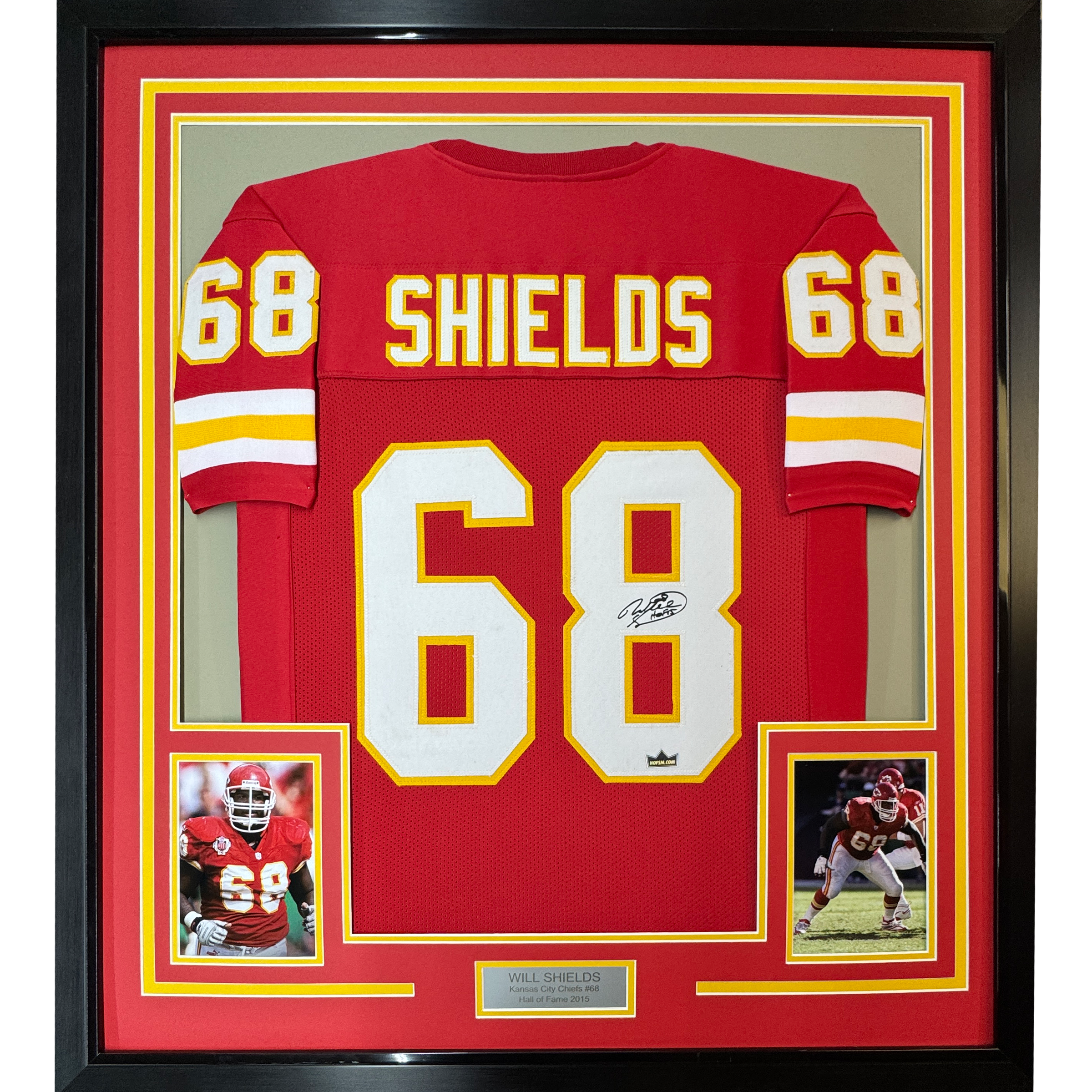 Framed Facsimile Autographed Will Shields 35x39 Kansas City Red Reprint Laser Auto Football Jersey