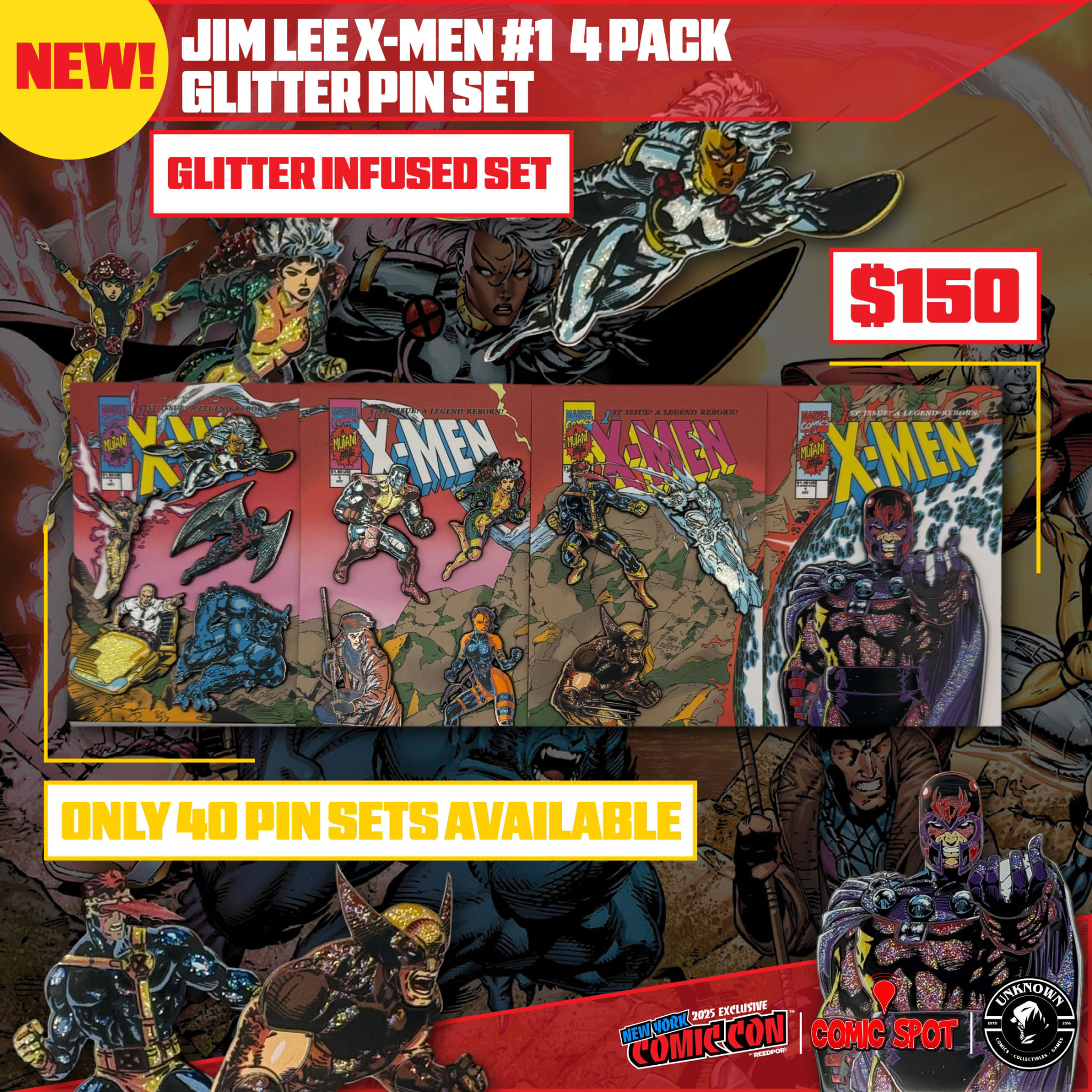Jim Lee X-Men #1 4 Pack Exclusive Enamel GLITTER ✨ NYCC EXCLUSIVE Pin