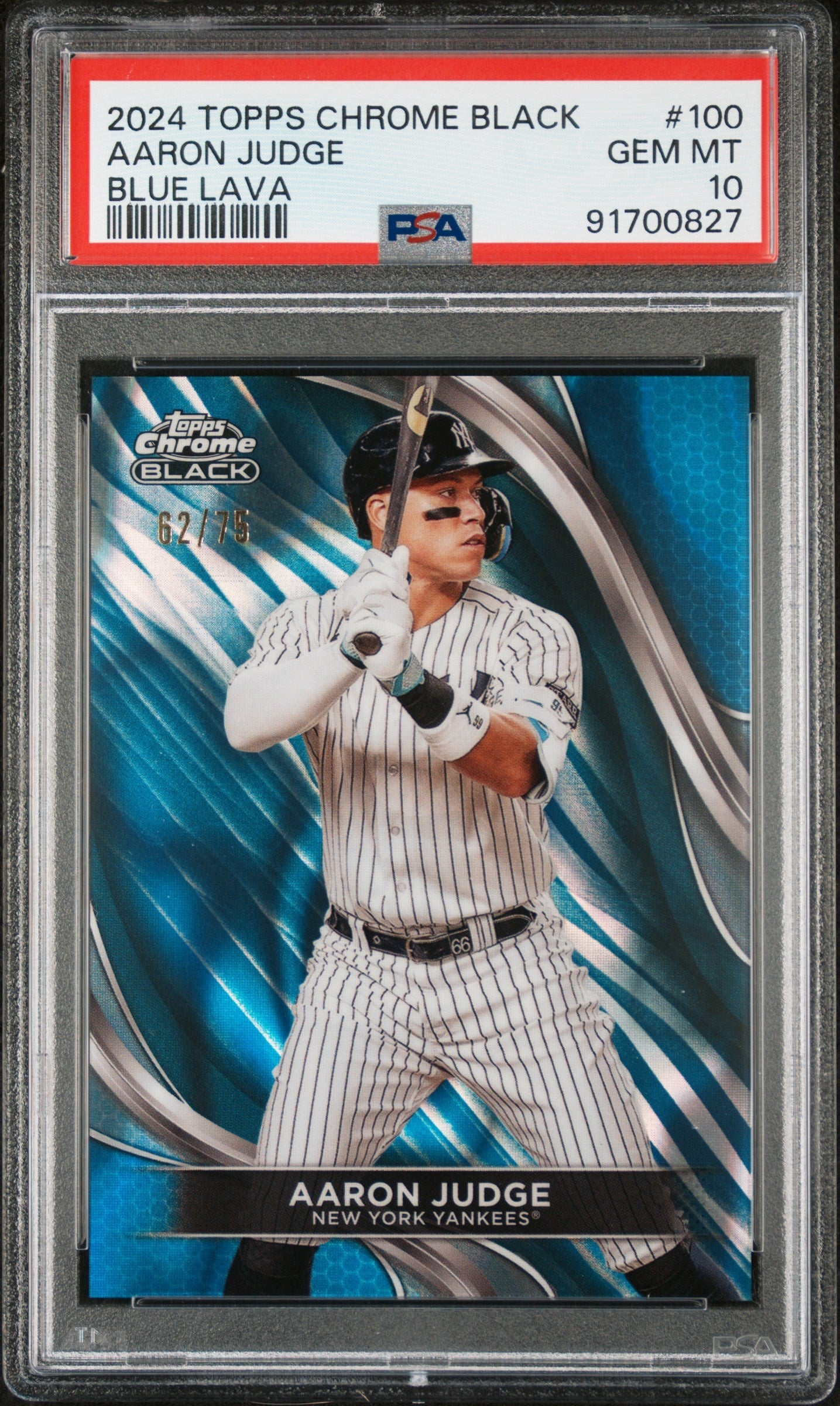 Graded 2024 Topps Chrome Black Aaron Judge #100 Blue Lava #/75 Basebal Graded 2024 Topps Chrome Black Aaron Judge #100 Blue Lava #/75 Basebal