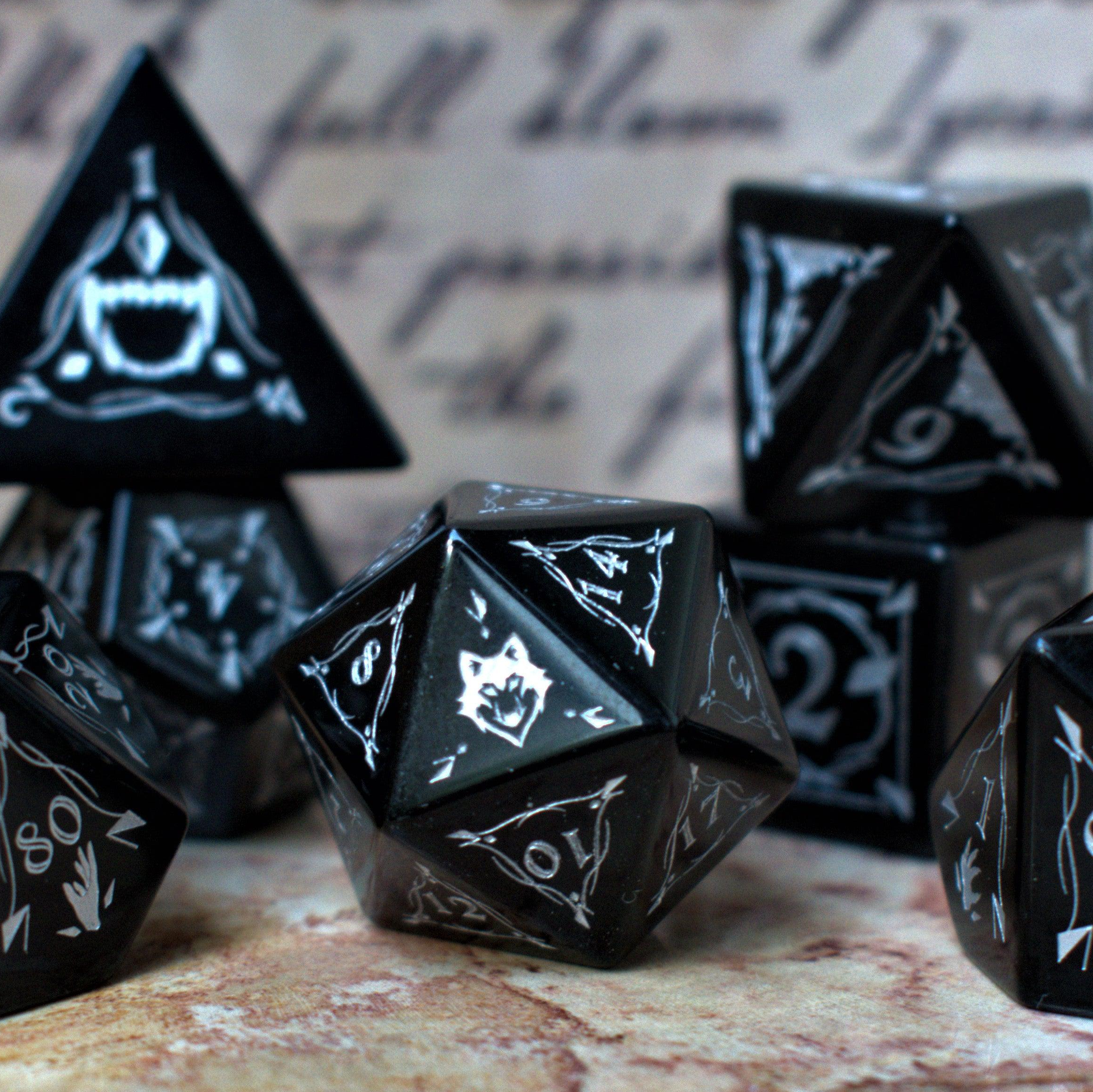 Fangs of Winter Obsidian Stone Dice Set