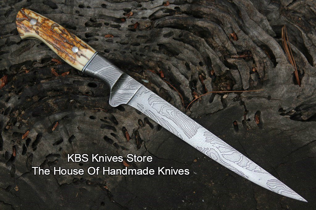Fishing Fillet Knife – 8" Damascus ELK Horn Handle