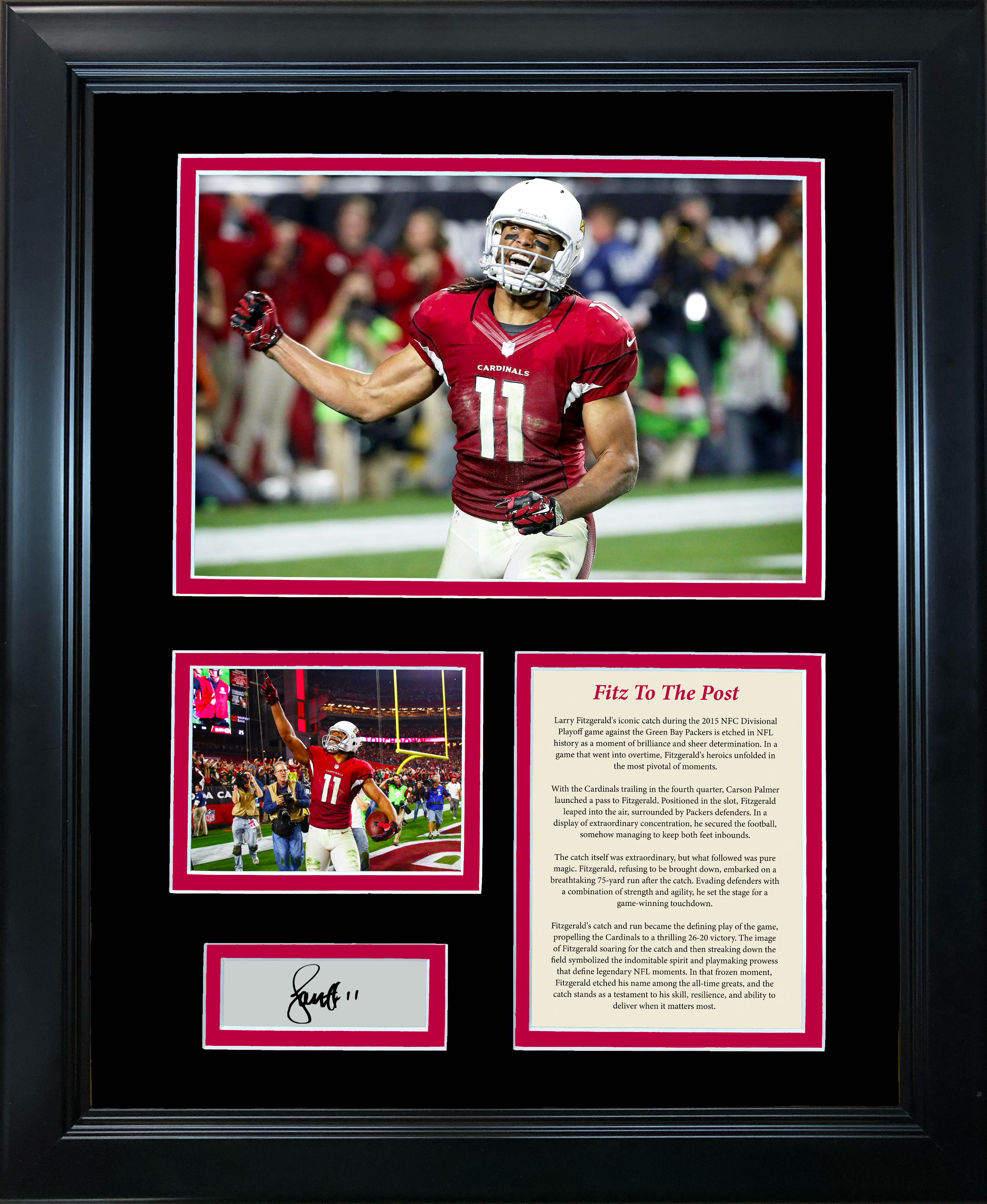 Framed Fitz To The Post Larry Fitzgerald 2015 Playoffs Catch vs Packers Facsimile Laser Engraved Signature Auto Arizona Cardinals Football 11"x14" Photo Sig Collage