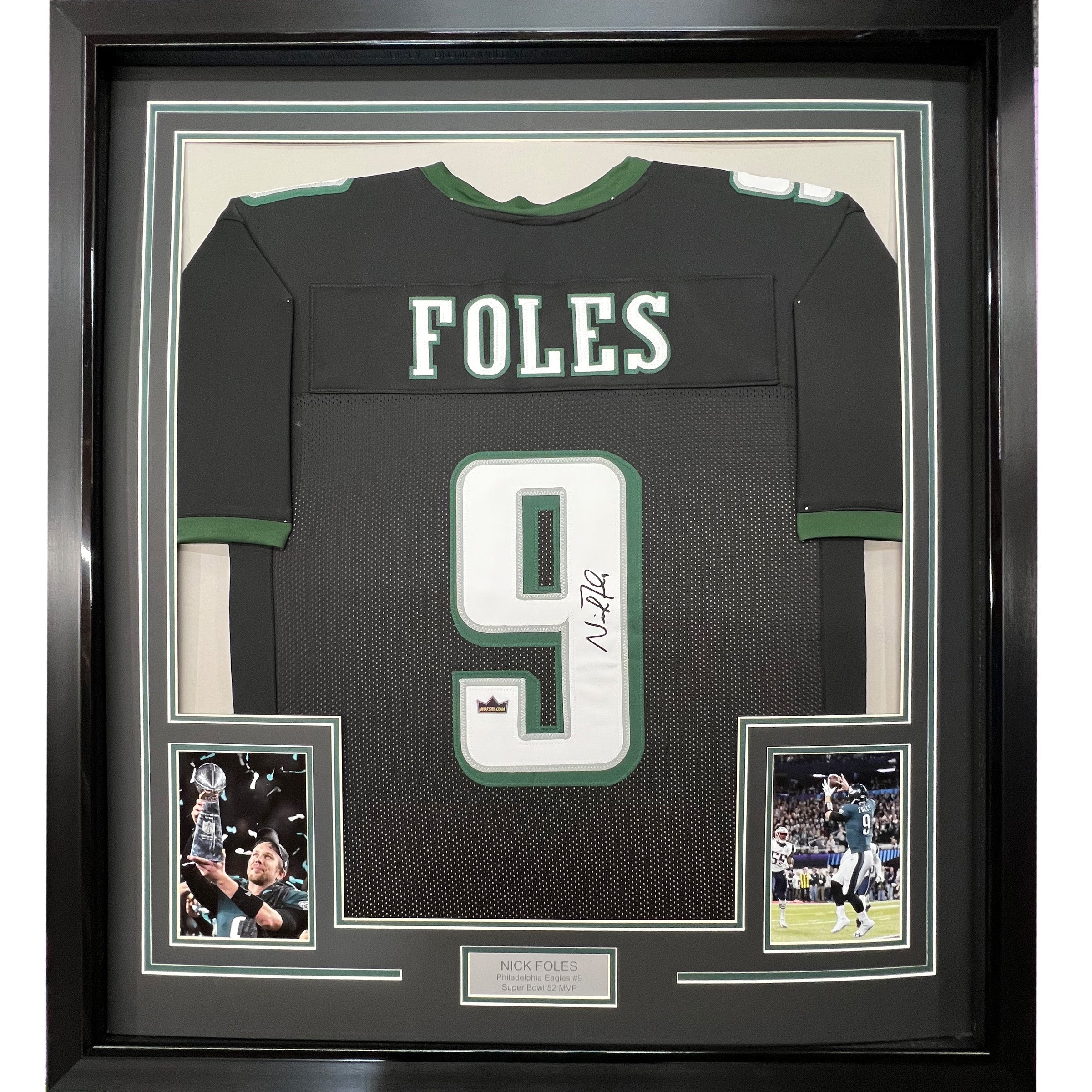 Framed Facsimile Autographed Nick Foles 35x39 Philadelphia Black Reprint Laser Auto Football Jersey