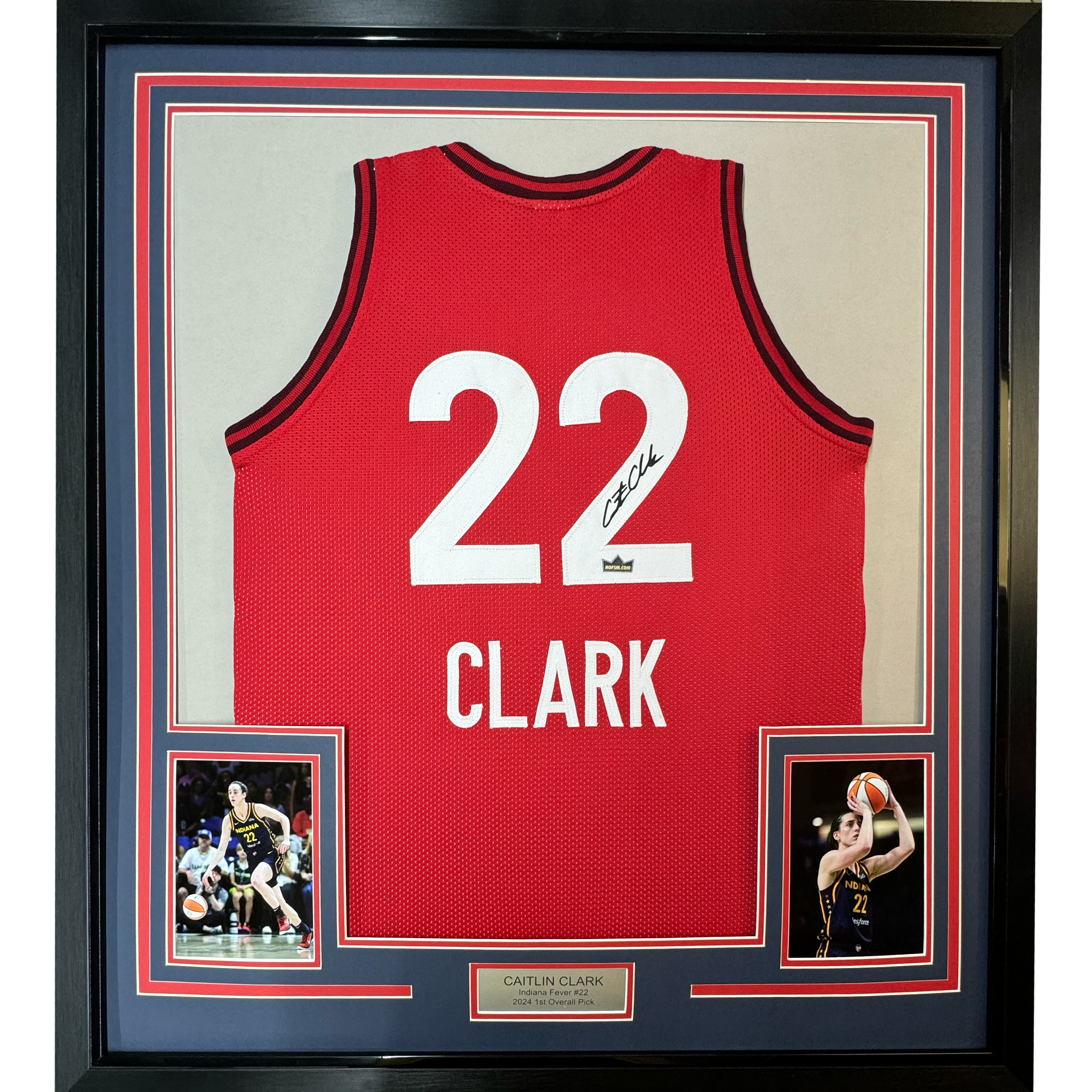 Framed Facsimile Autographed Caitlin Clark 35x39 Indiana Red Reprint Laser Auto Basketball Jersey