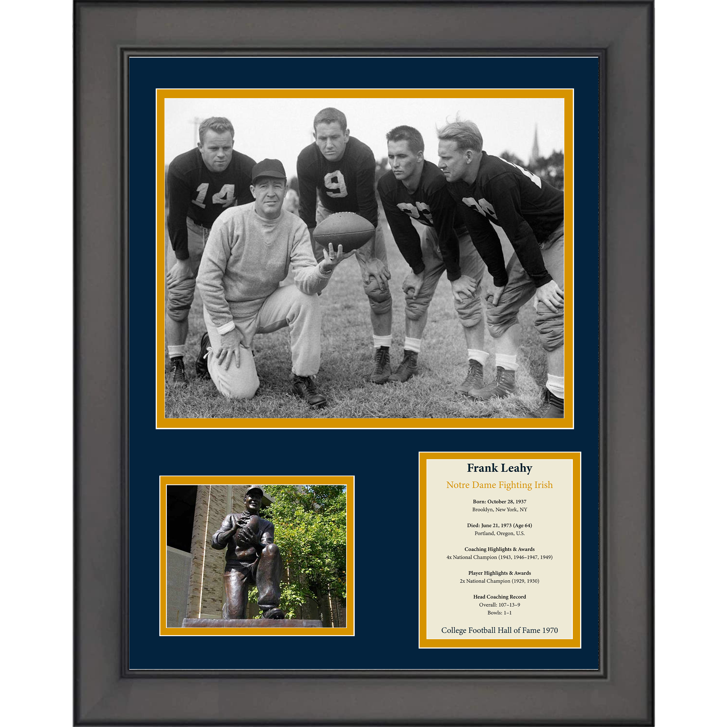 Framed Frank Leahy Hall of Fame Notre Dame Fighting Irish 11"x14" College Football Three Photo Collage