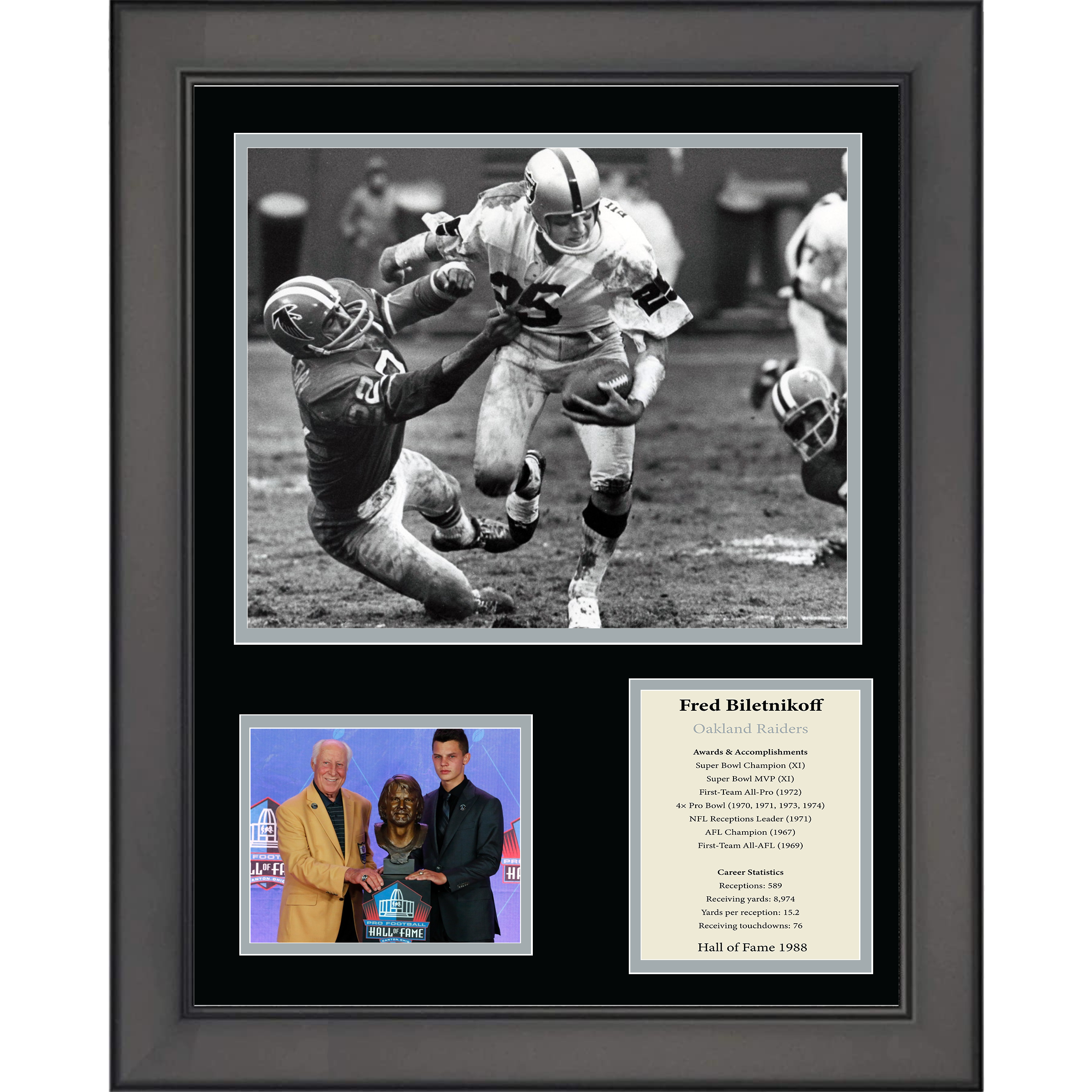 Framed Fred Biletnikoff Hall of Fame Oakland Las Vegas Raiders 11"x14" Football Three Photo Collage