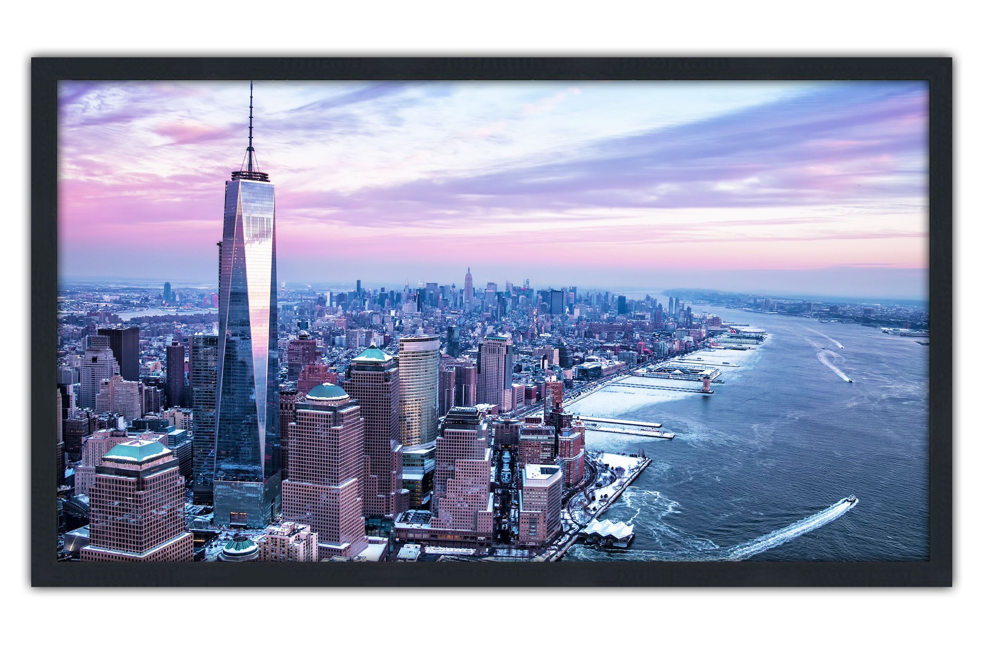 Professionally Framed Freedom Tower New York City Skyline High-Resolution Panoramic Photo 12x22 Wall Art