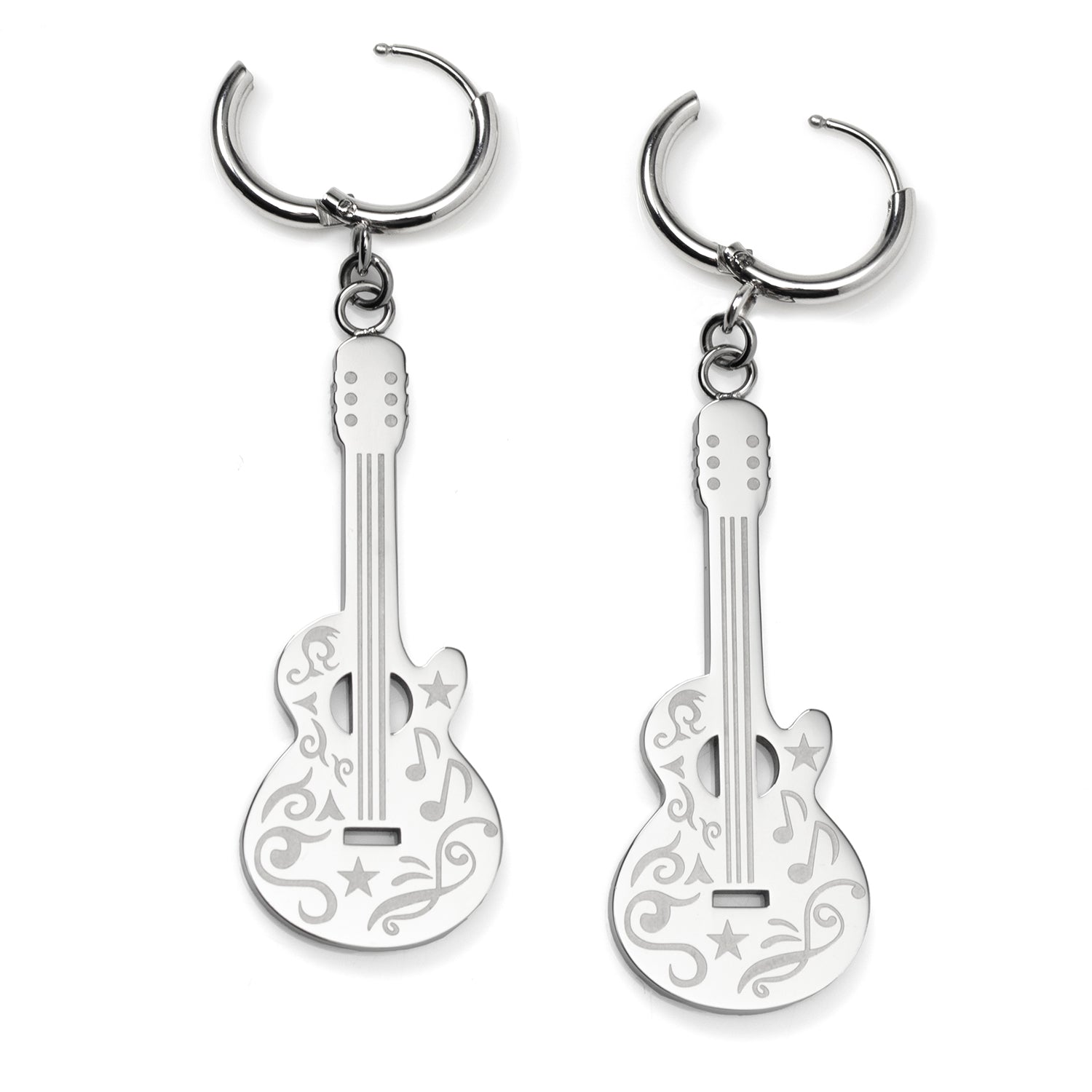 Grand Ole Opry Stainless Steel Silver Guitar Earrings