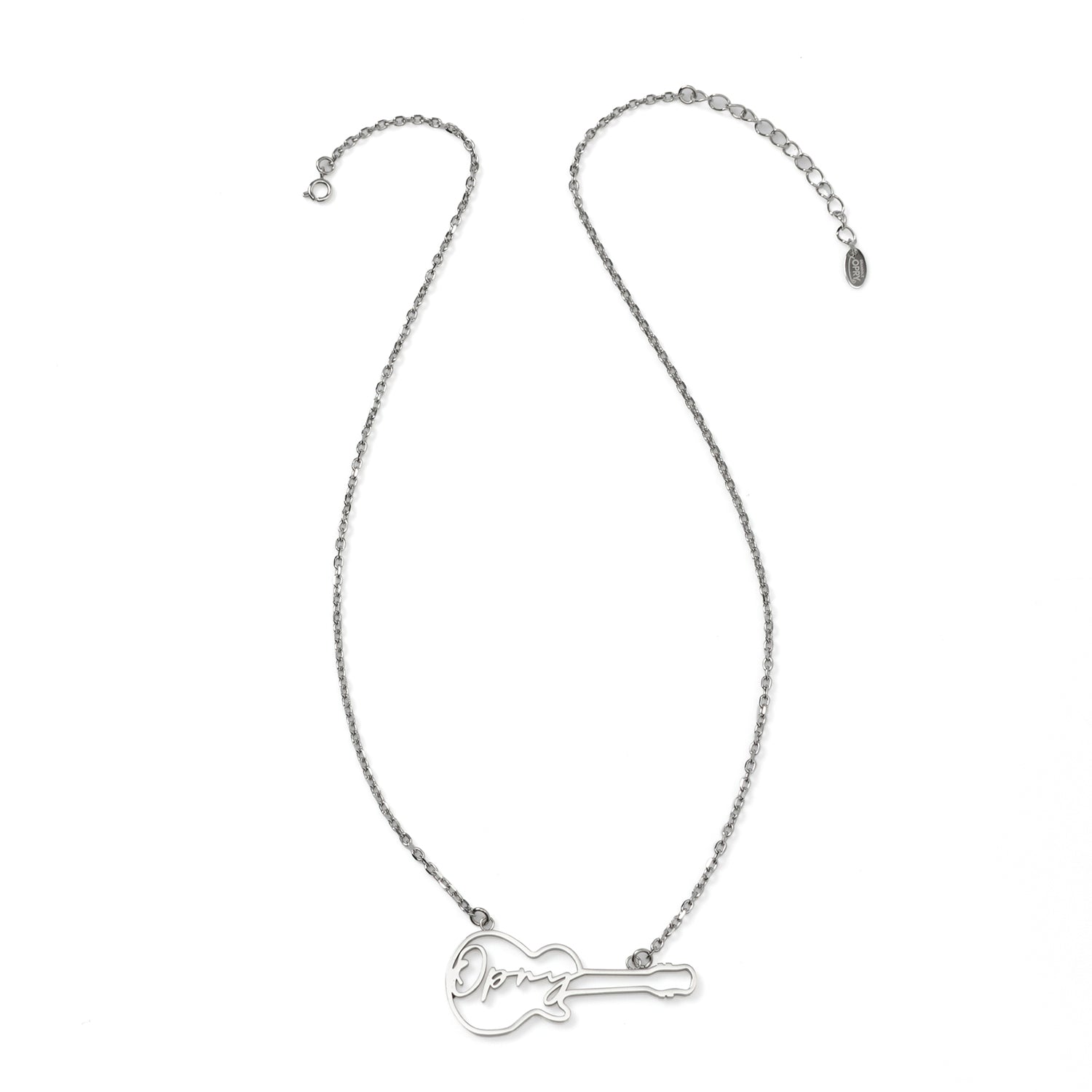 Grand Ole Opry Stainless Steel Silver Guitar Necklace