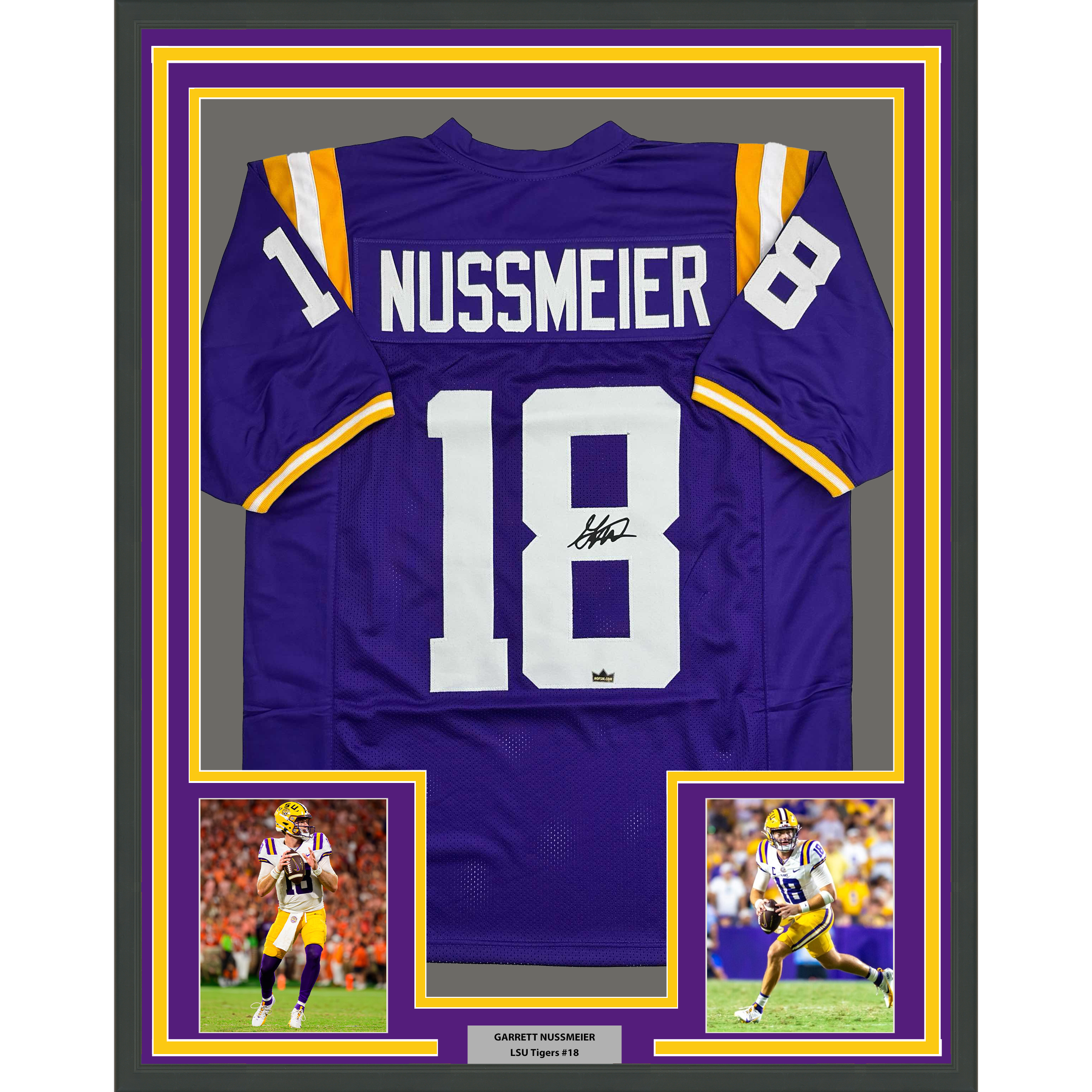 Framed Facsimile Autographed Garrett Nussmeier 35x39 LSU Purple Reprint Laser Auto College Football Jersey