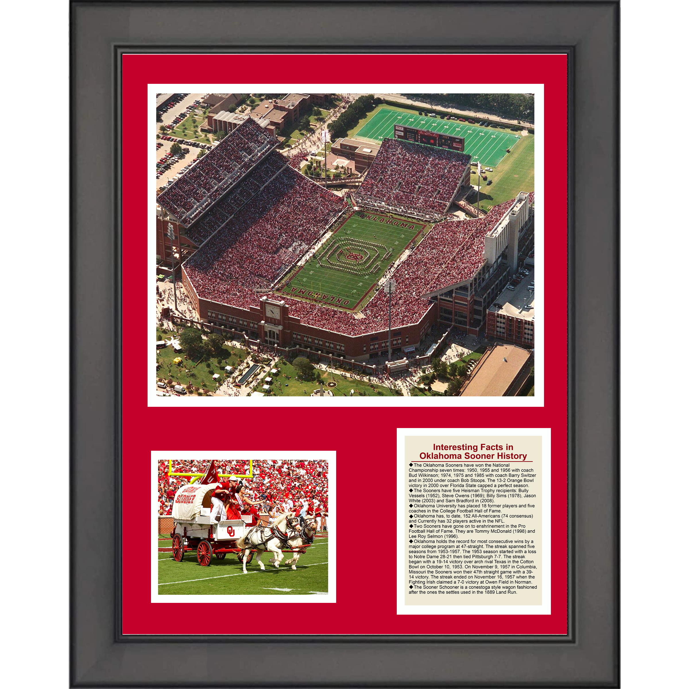 Framed Oklahoma Sooners Stadium & Team History 11"x14" College Football Three Photo Collage