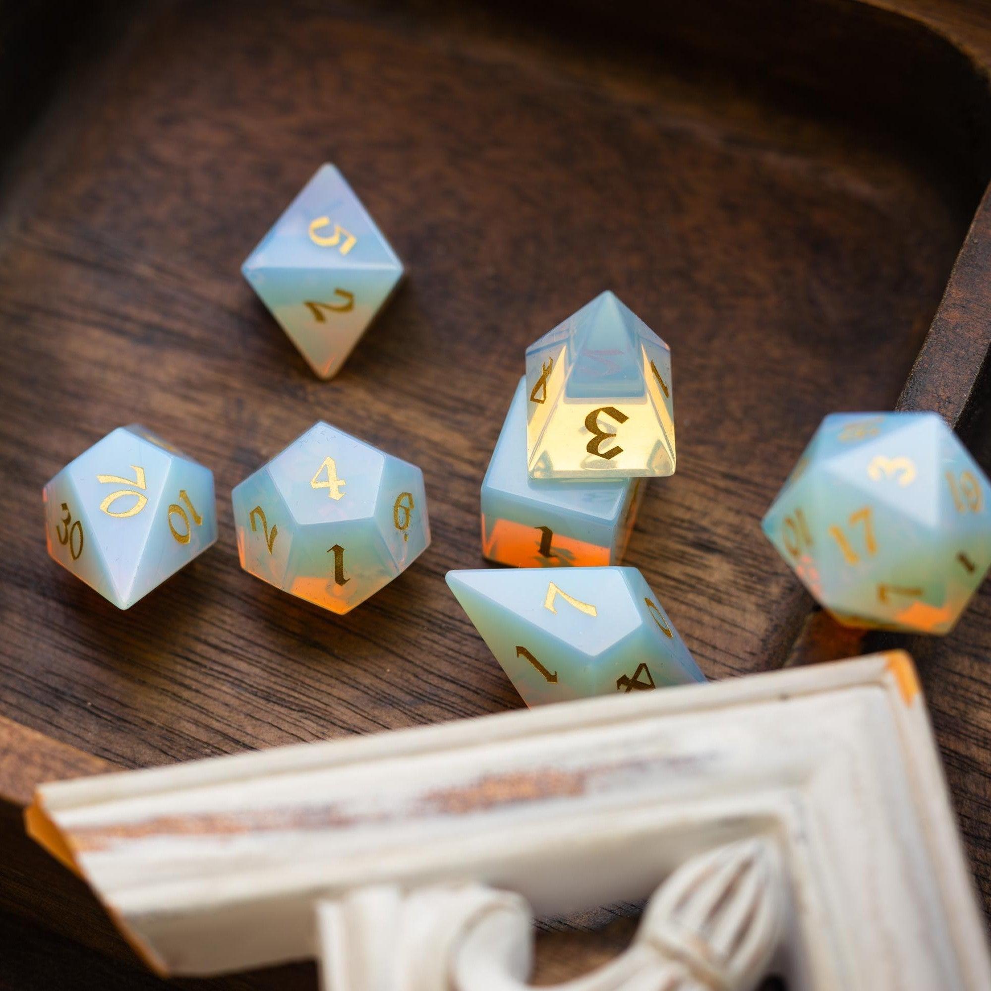 Gemstone Opalite Elven Cut DND Dice Set