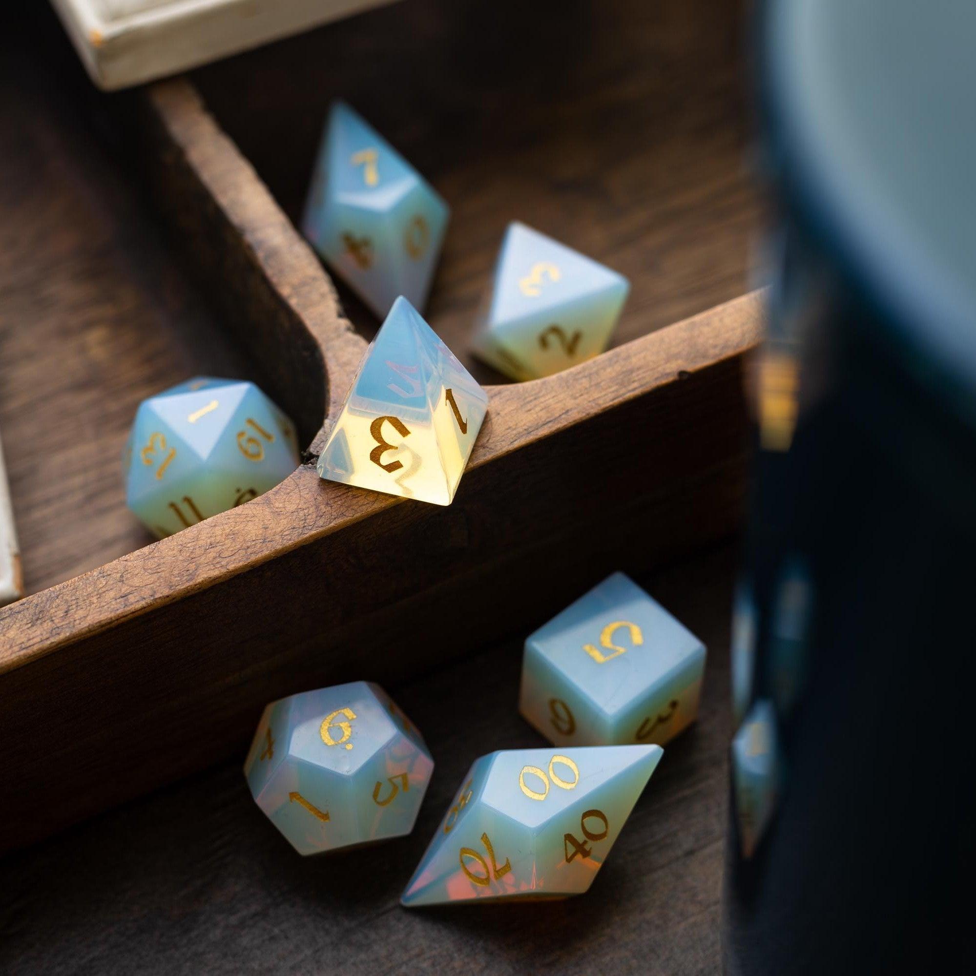 Gemstone Opalite Elven Cut DND Dice Set