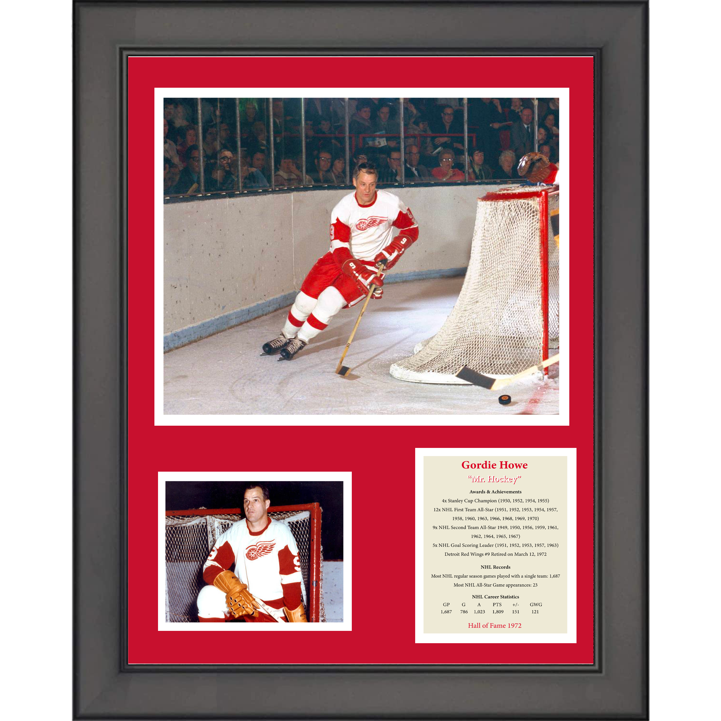 Framed Gordie Howe Hall of Fame Detroit Red Wings 11"x14" Hockey Three Photo Collage
