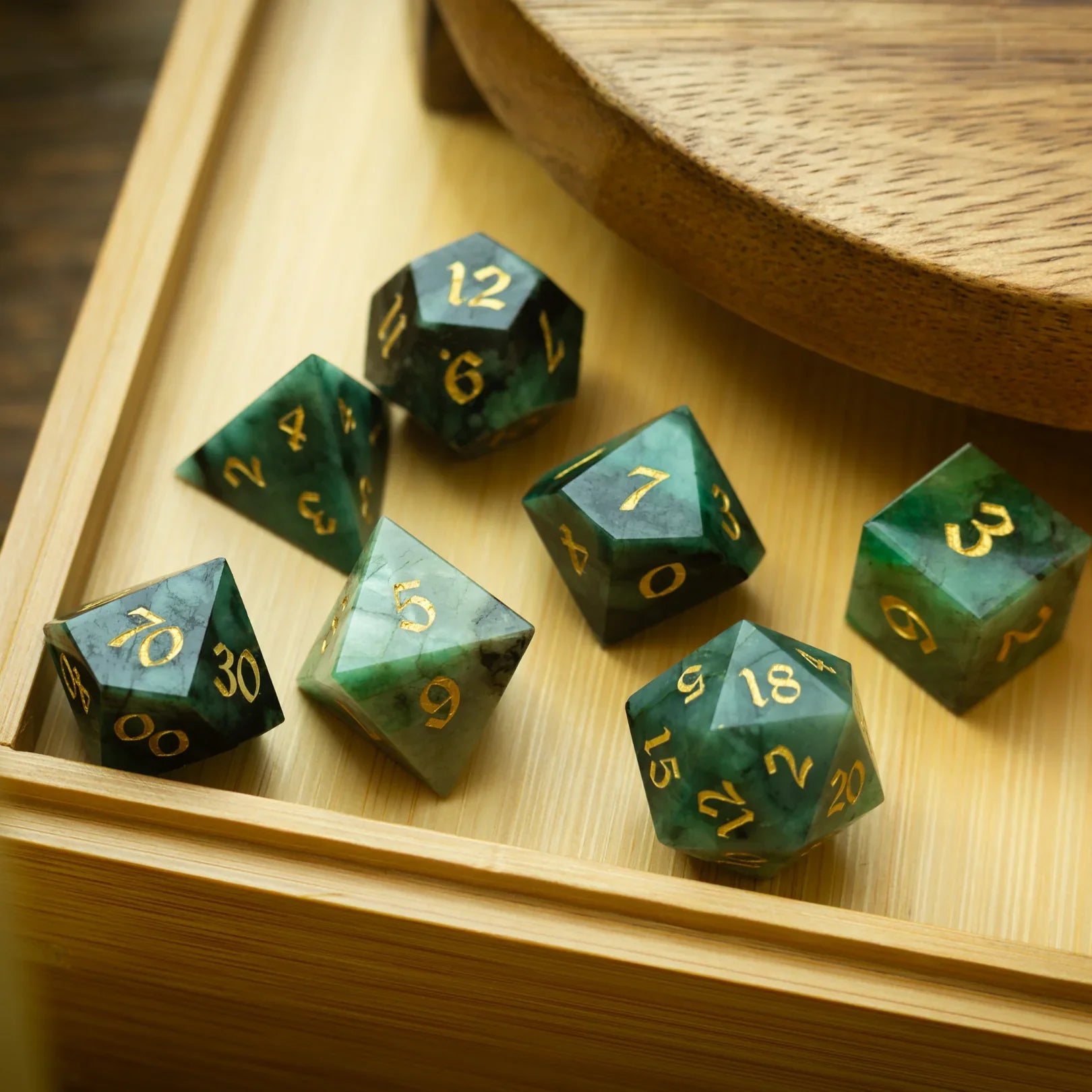 Green Emerald Gemstone DND Dice Set