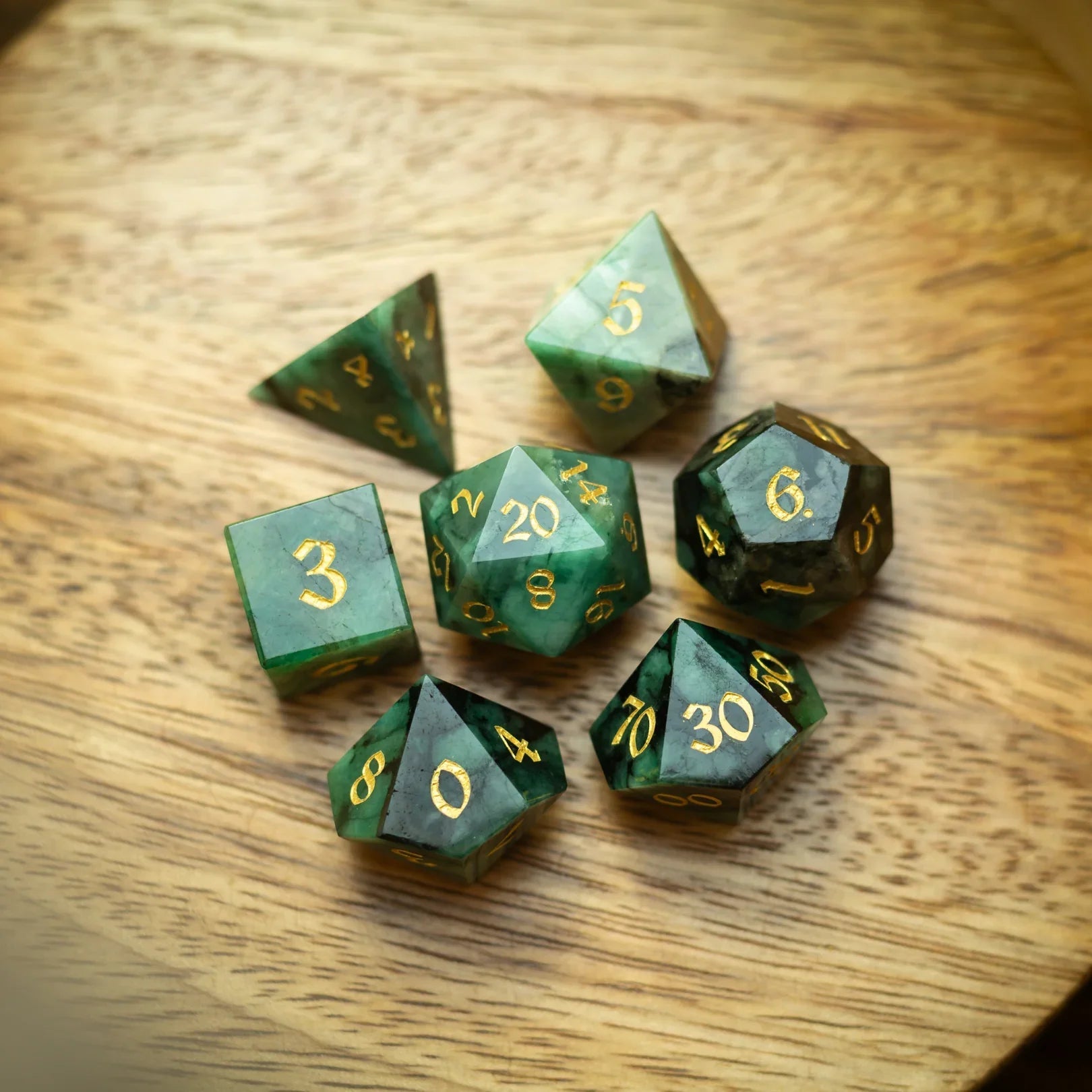 Green Emerald Gemstone DND Dice Set