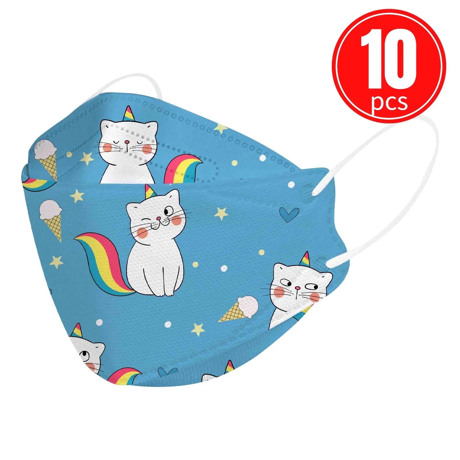 Kids KN95 Masks – Cartoon Dinosaur, Cat, and Rainbow Prints – 4-Ply Breathable