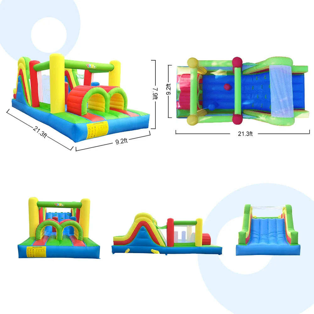 Kids Outdoor Play Castle with Trampoline & Obstacle Course