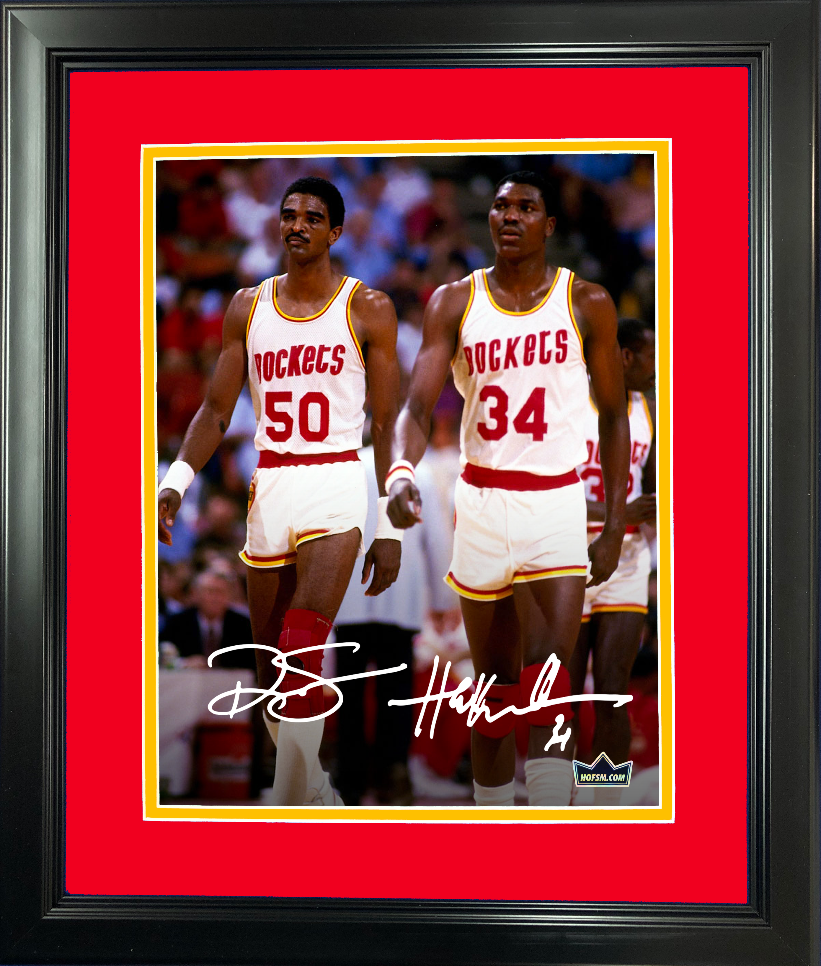 Framed Hakeem Olajuwon & Ralph Sampson Dual Facsimile Laser Engraved Signature Auto 11"x14" Basketball Photo HOFSM Holo