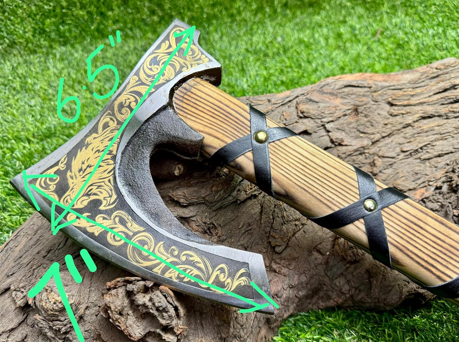 Viking Hatchet with Custom Handmade Engraved 1095 Steel Blade and Ash Wood Leather-Wrapped Handle – Battle Forge