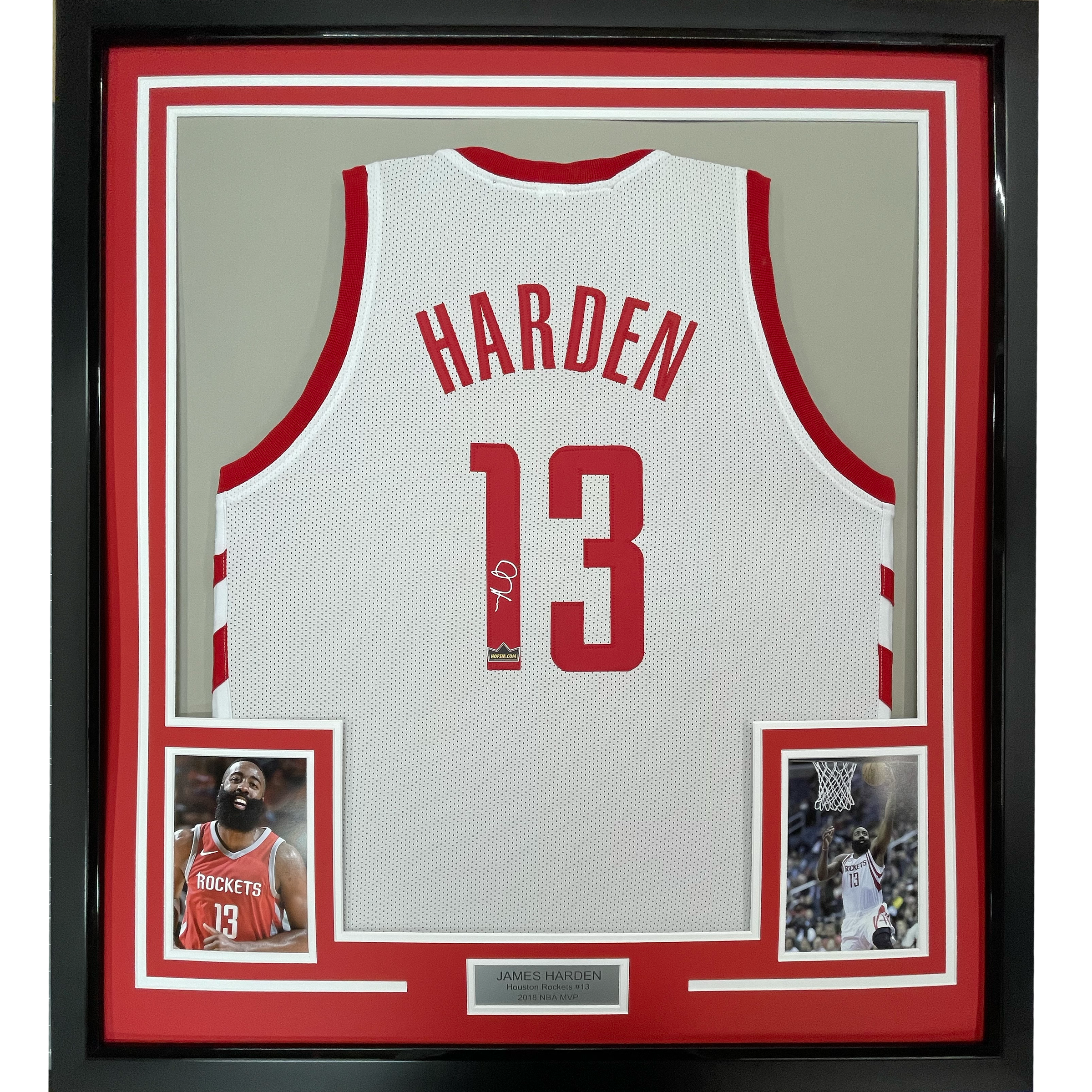 Framed Facsimile Autographed James Harden 35x39 Houston White Reprint Laser Auto Basketball Jersey