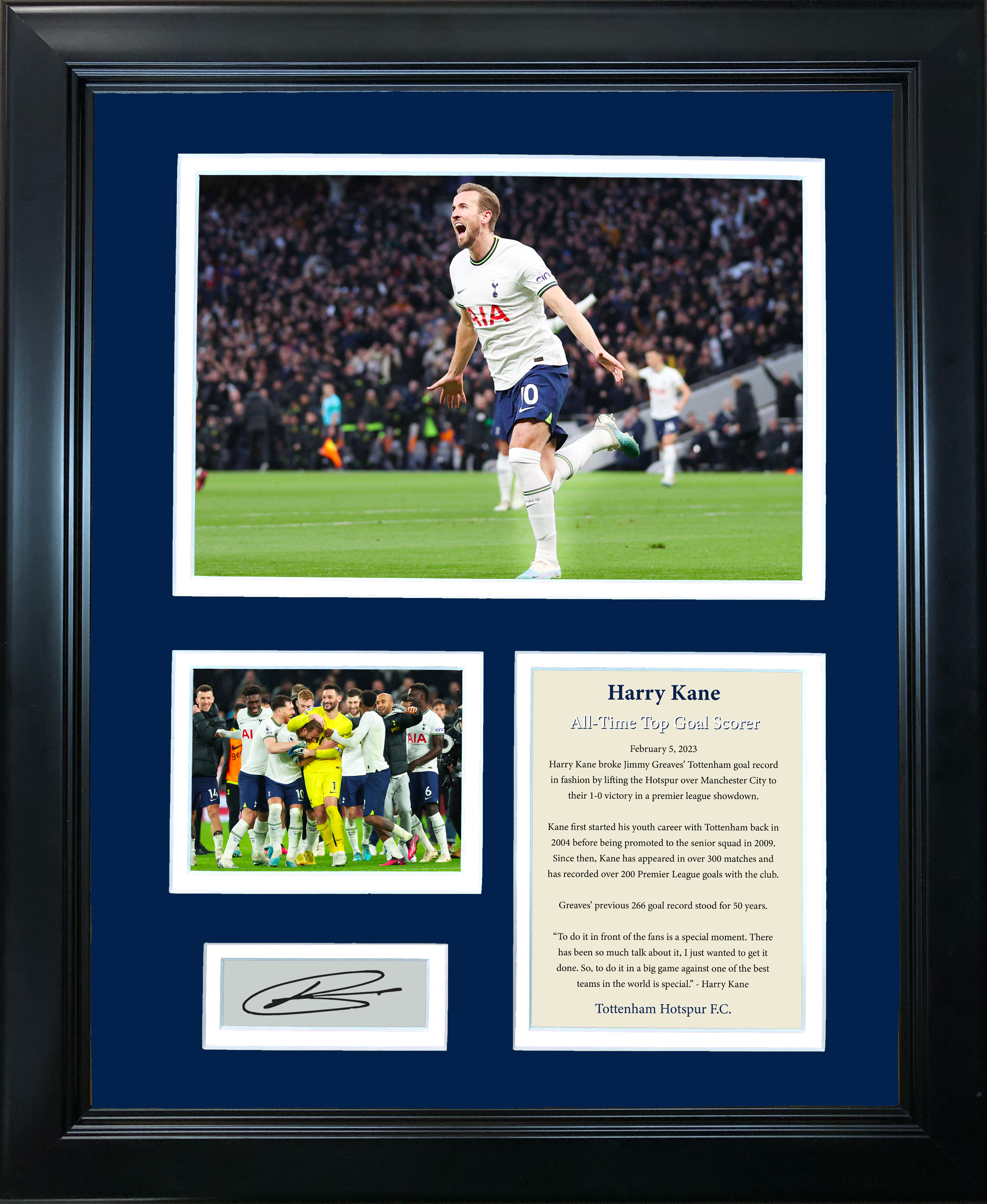 Framed Harry Kane Goal Record Facsimile Laser Engraved Signature Auto Tottenham Hotspur F.C. Soccer Futbol 11"x14" Photo Sig Collage