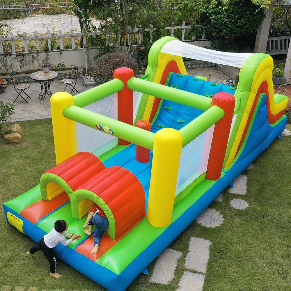 Kids Outdoor Play Castle with Trampoline & Obstacle Course