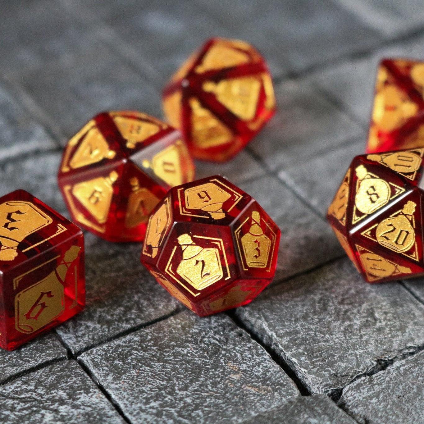 Health Potion Red Zircon Glass DND Dice Set