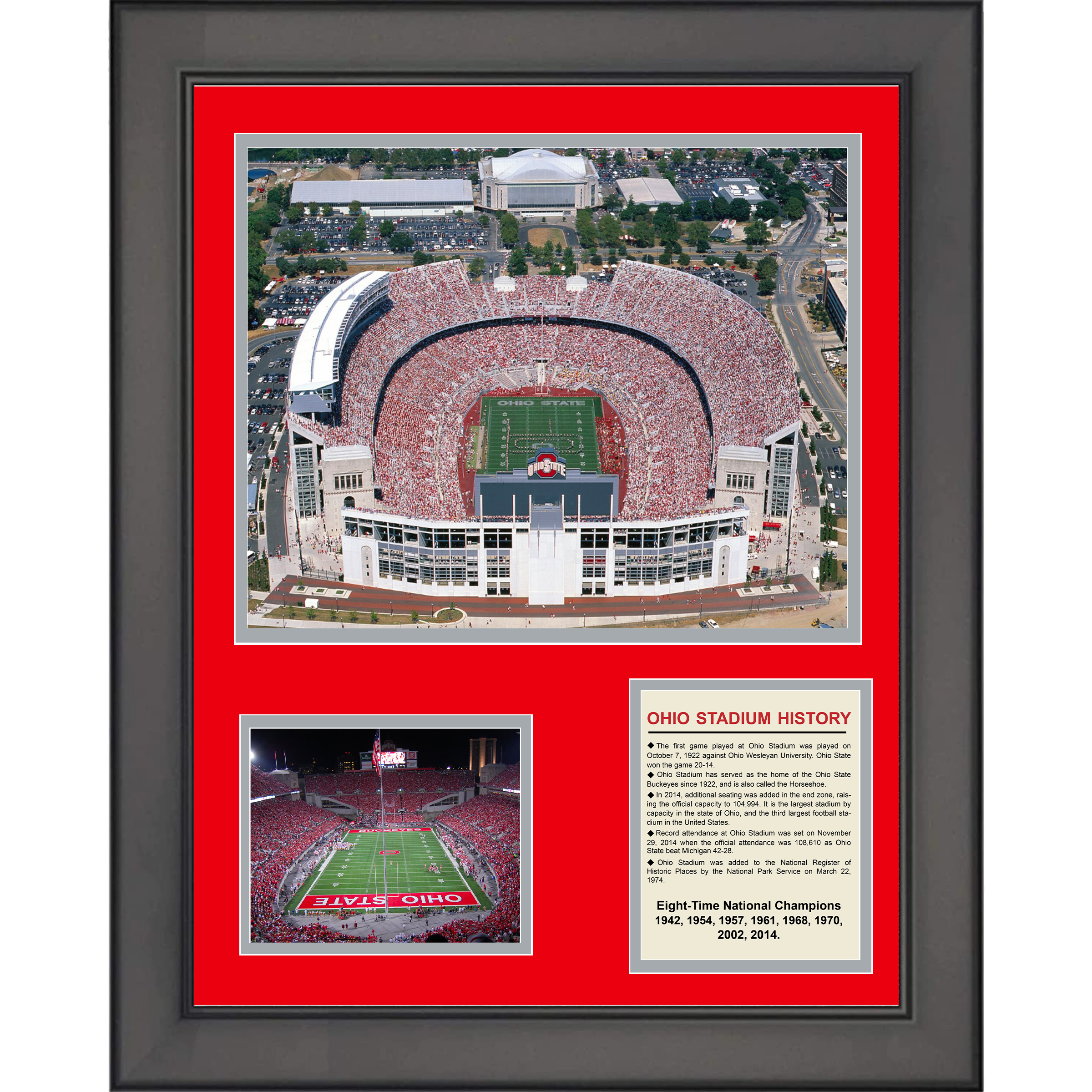 Framed Ohio State Buckeyes Horseshoe Stadium History 11"x14" College Football Three Photo Collage