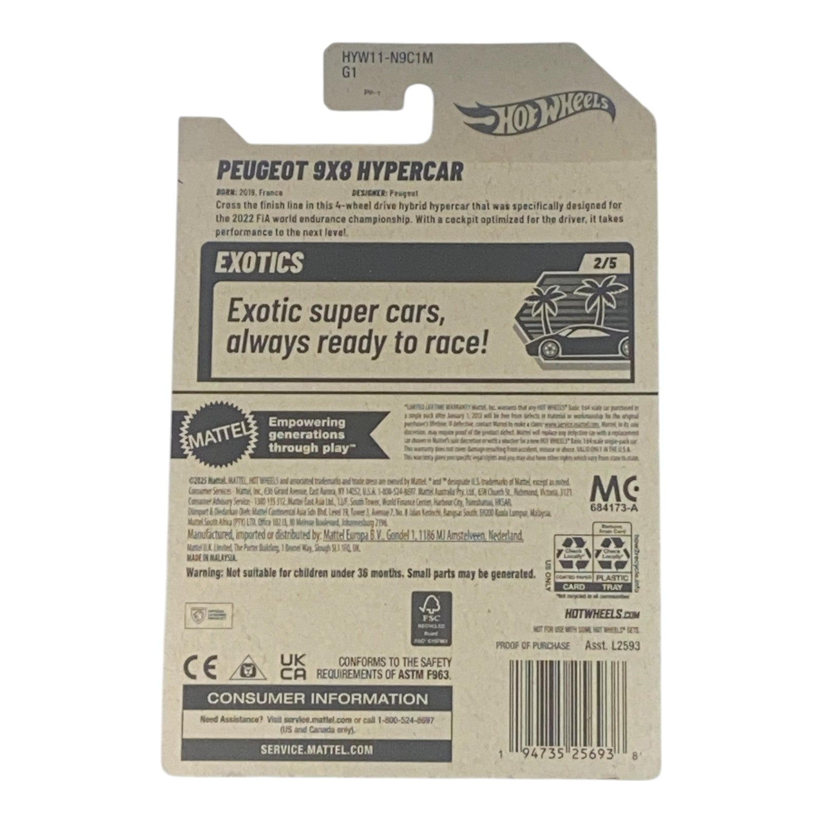 Hot Wheels Peugeot 9X8 Hypercar - Exotics Series 2/5