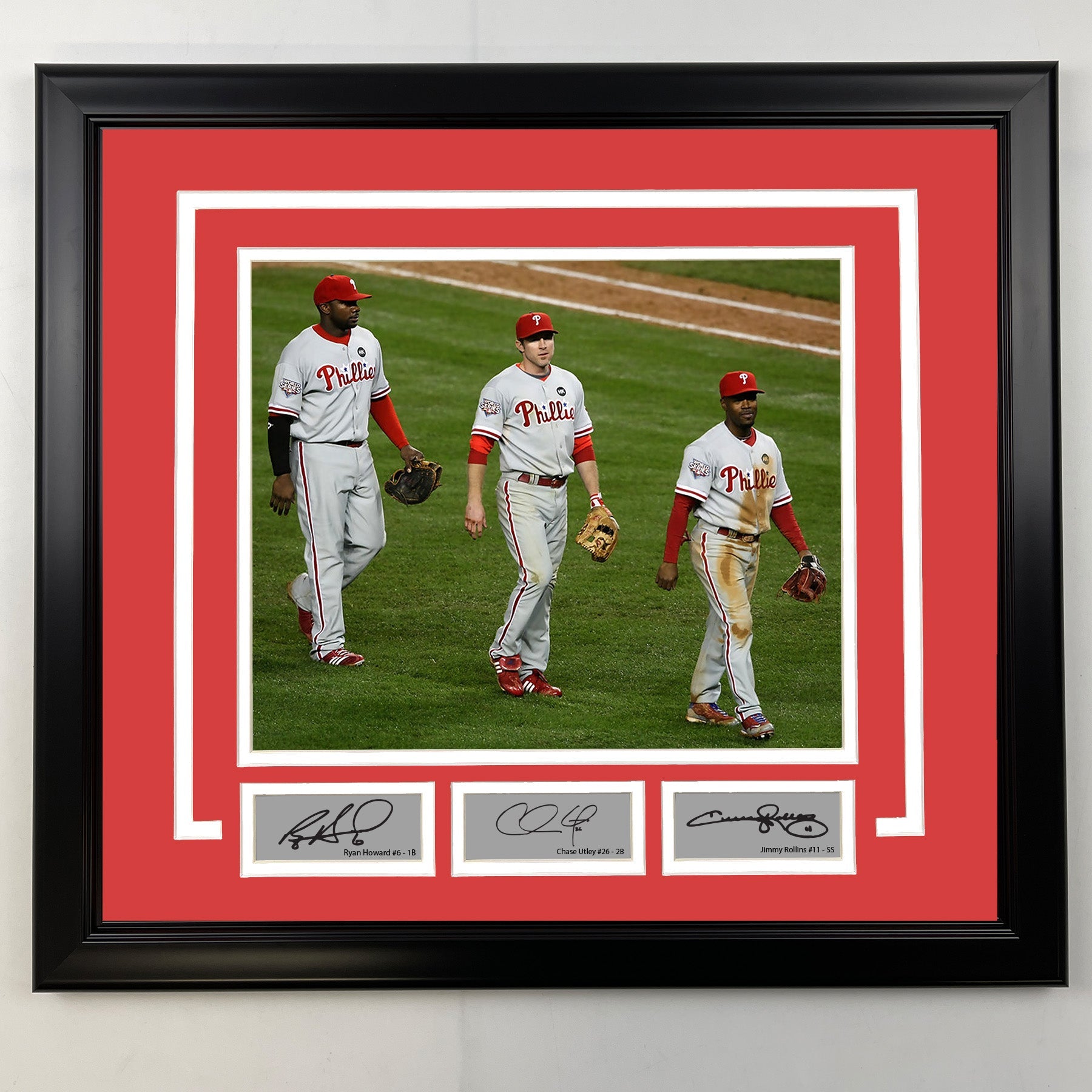 Framed Ryan Howard, Chase Utley and Jimmy Rollins Facsimile Laser Engraved Signatures Philadelphia Phillies 19x21 Baseball Photo
