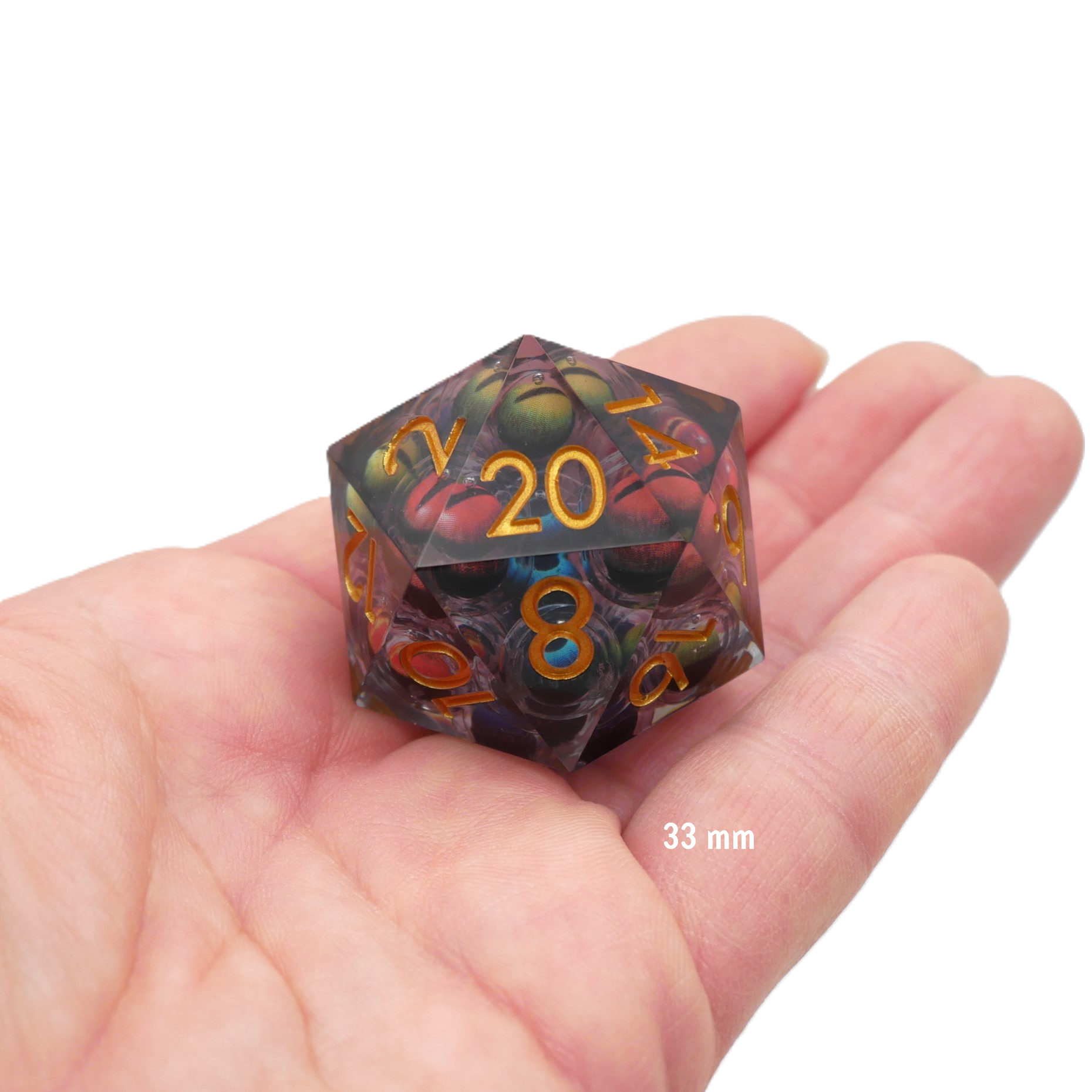 Hydra's Eyes | Giant D20 Moving Eye DnD Dice | Acrylic RPG Gaming Dice