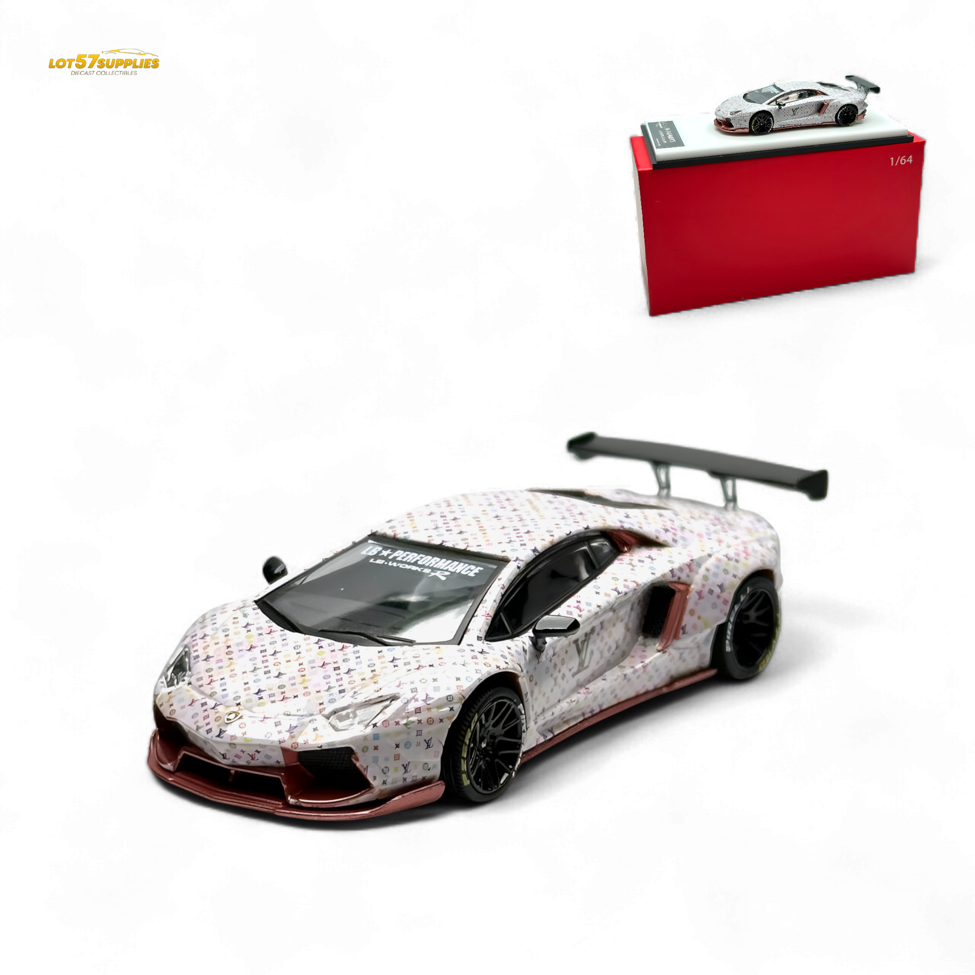 King Model Lamborghini Aventador LP700-4 LB 1.0 White LV Livery 1:64