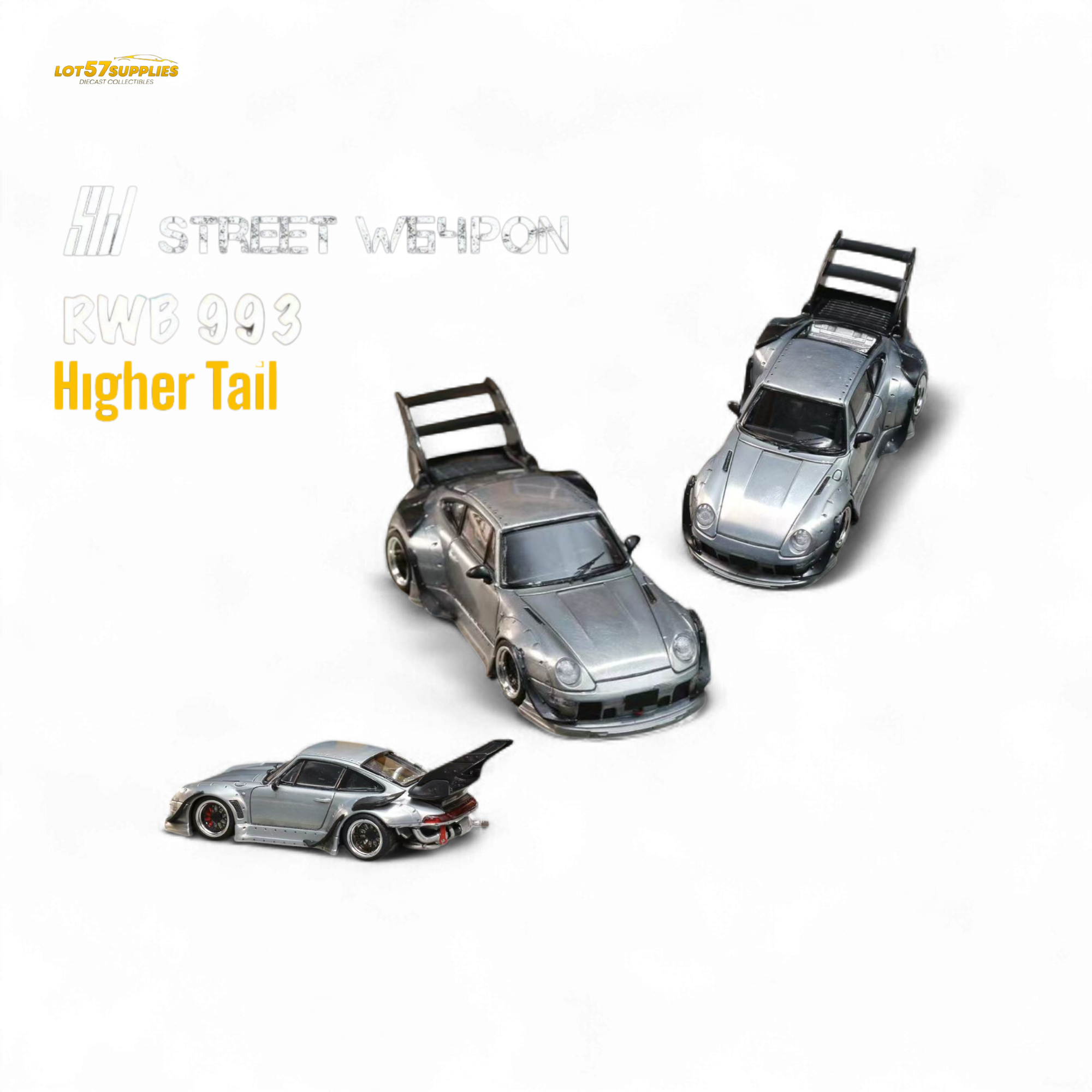 Street Weapon Porsche RWB 993 Raw Varnish Color High Wing 1:64