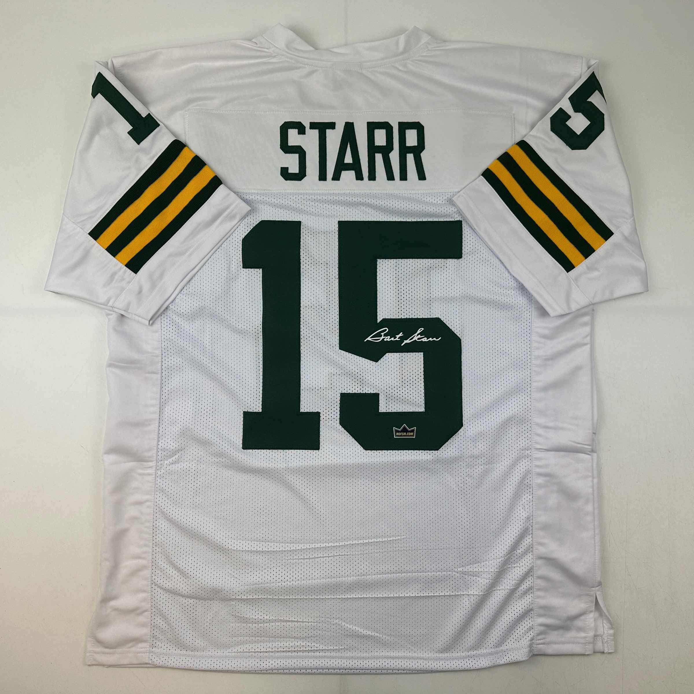 Facsimile Autographed Bart Starr Green Bay White Reprint Laser Auto Football Jersey Size Men's XL
