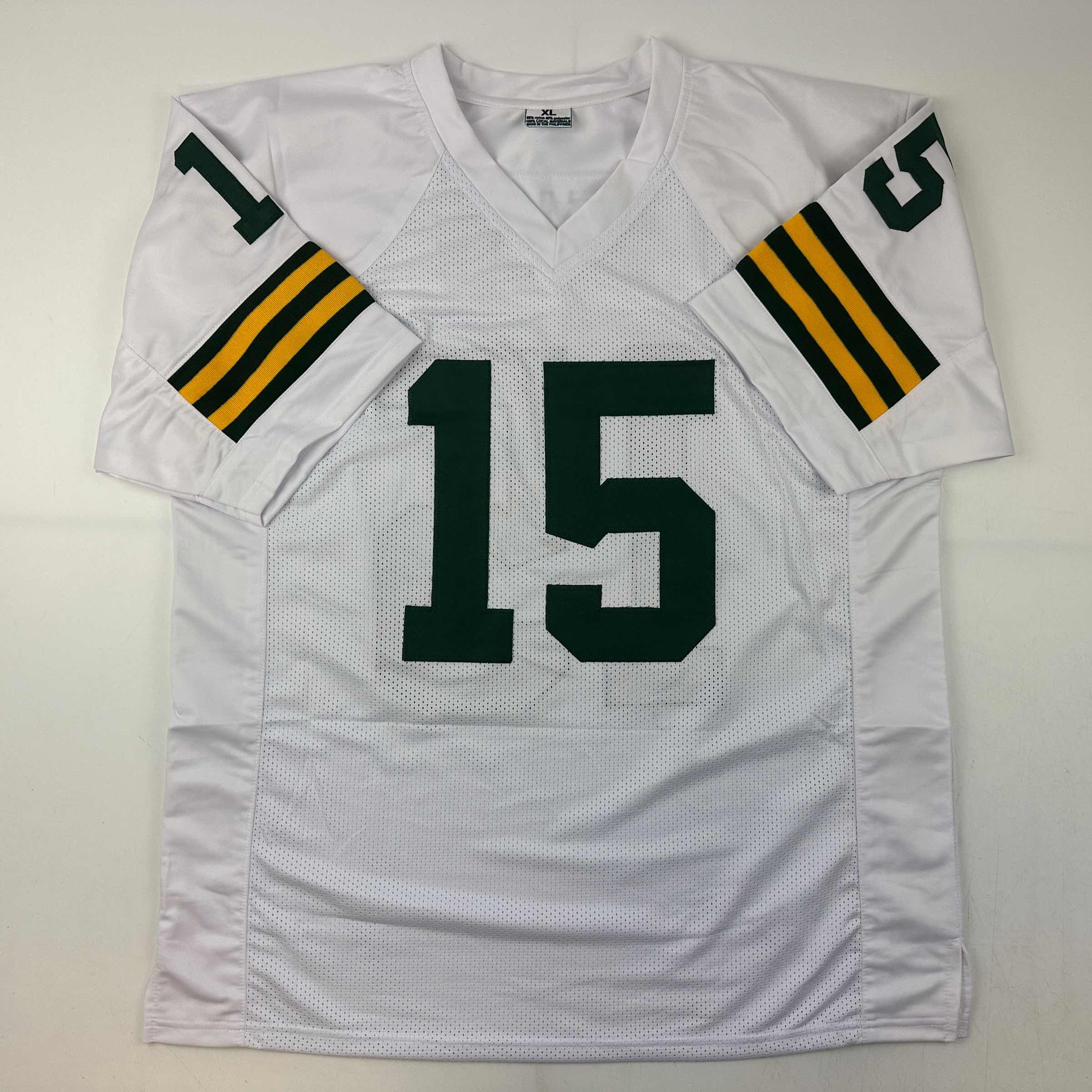 Facsimile Autographed Bart Starr Green Bay White Reprint Laser Auto Football Jersey Size Men's XL