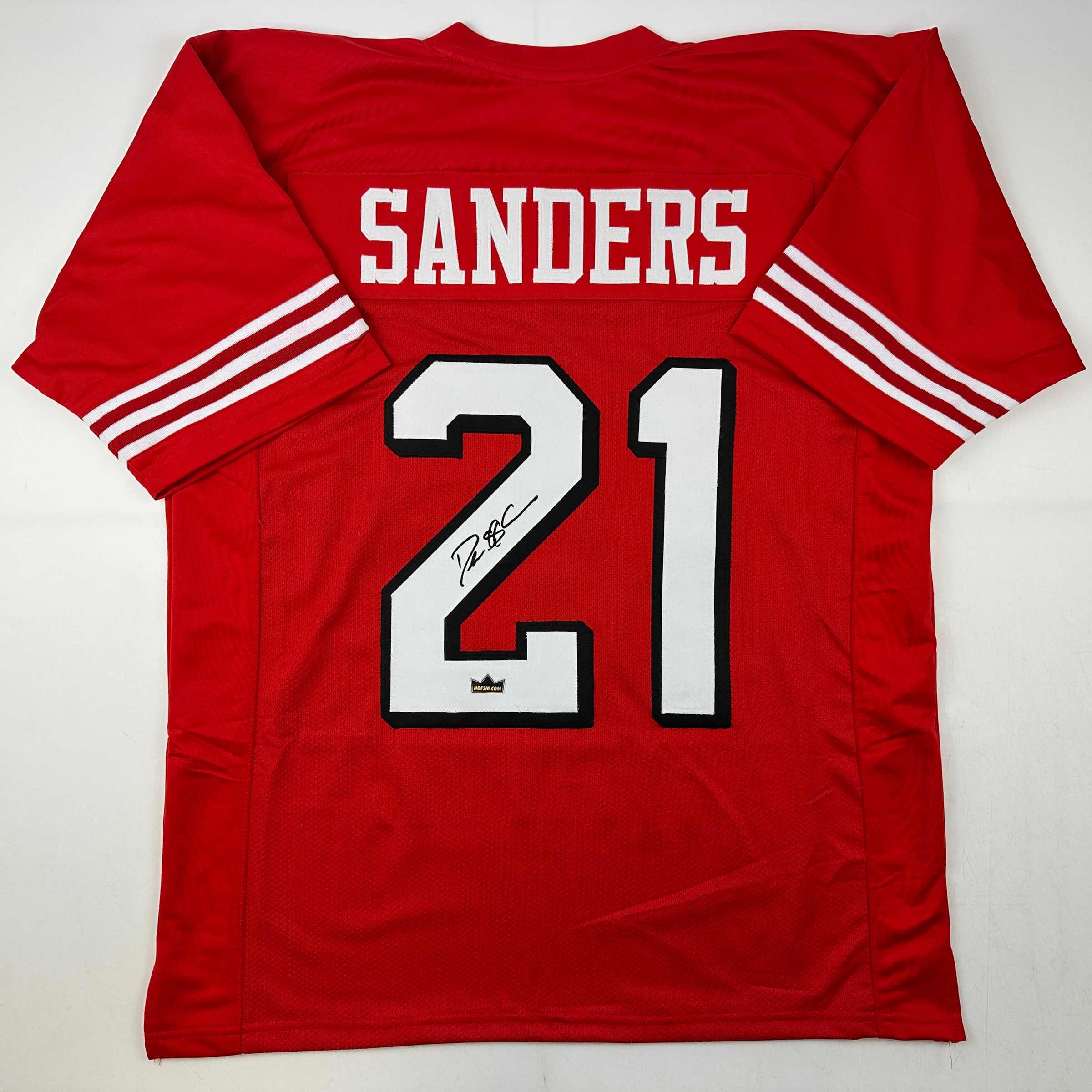 Facsimile Autographed Deion Sanders San Francisco Red Reprint Laser Auto Football Jersey Size Men's XL