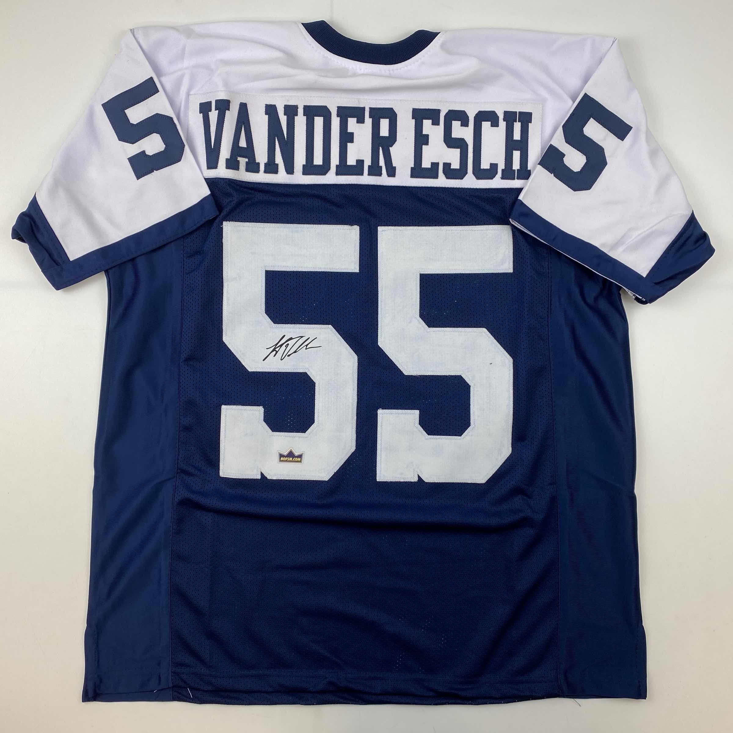 Facsimile Autographed Leighton Vander Esch Dallas Thanksgiving Day Reprint Laser Auto Football Jersey Size Men's XL