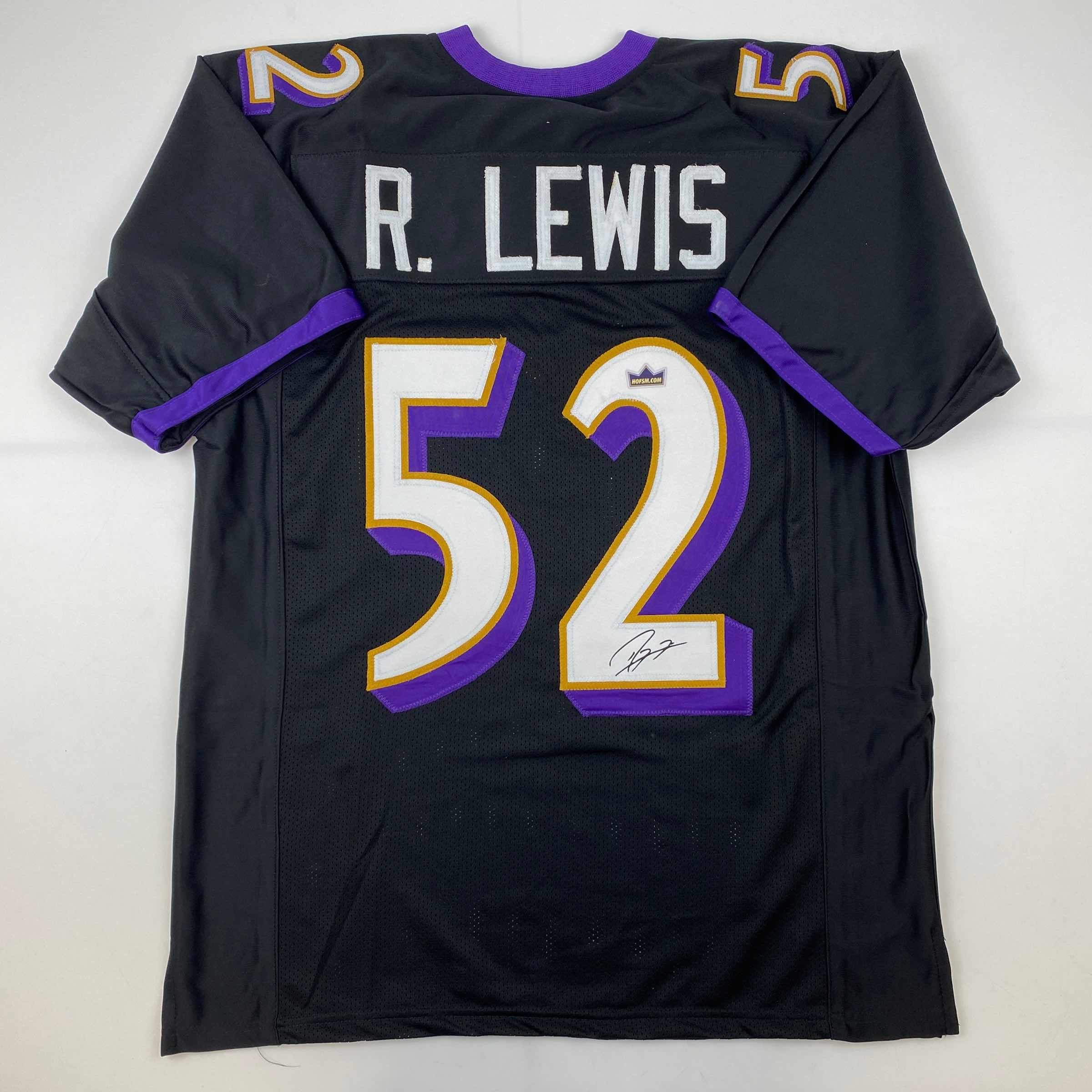 Facsimile Autographed Ray Lewis Baltimore Black Reprint Laser Auto Football Jersey Size Men's XL
