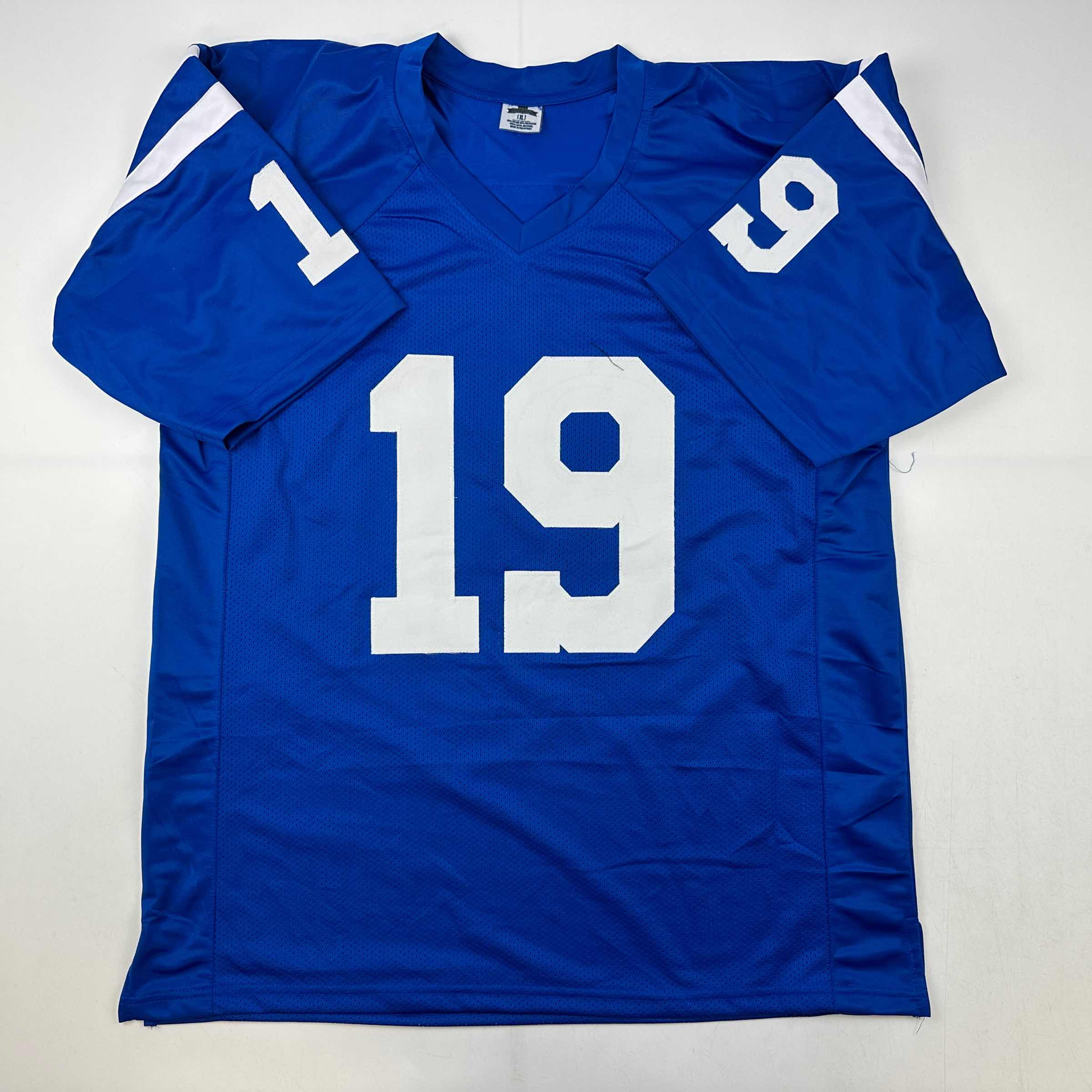 Facsimile Autographed Johnny Unitas Indianapolis Baltimore Blue Reprint Laser Auto Football Jersey Size Men's XL