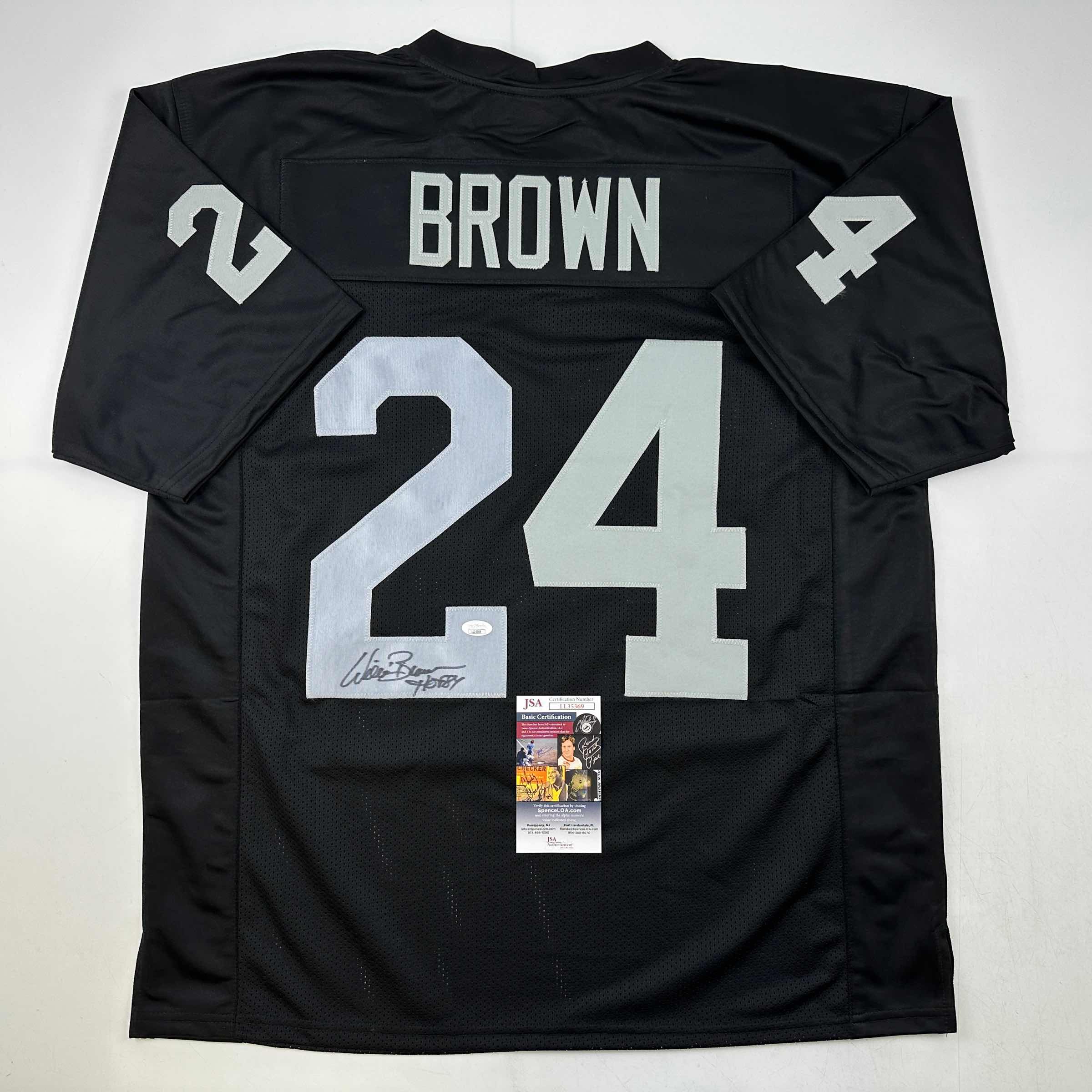 Autographed/Signed Willie Brown HOF 84 Las Vegas Oakland Black Football Jersey JSA COA