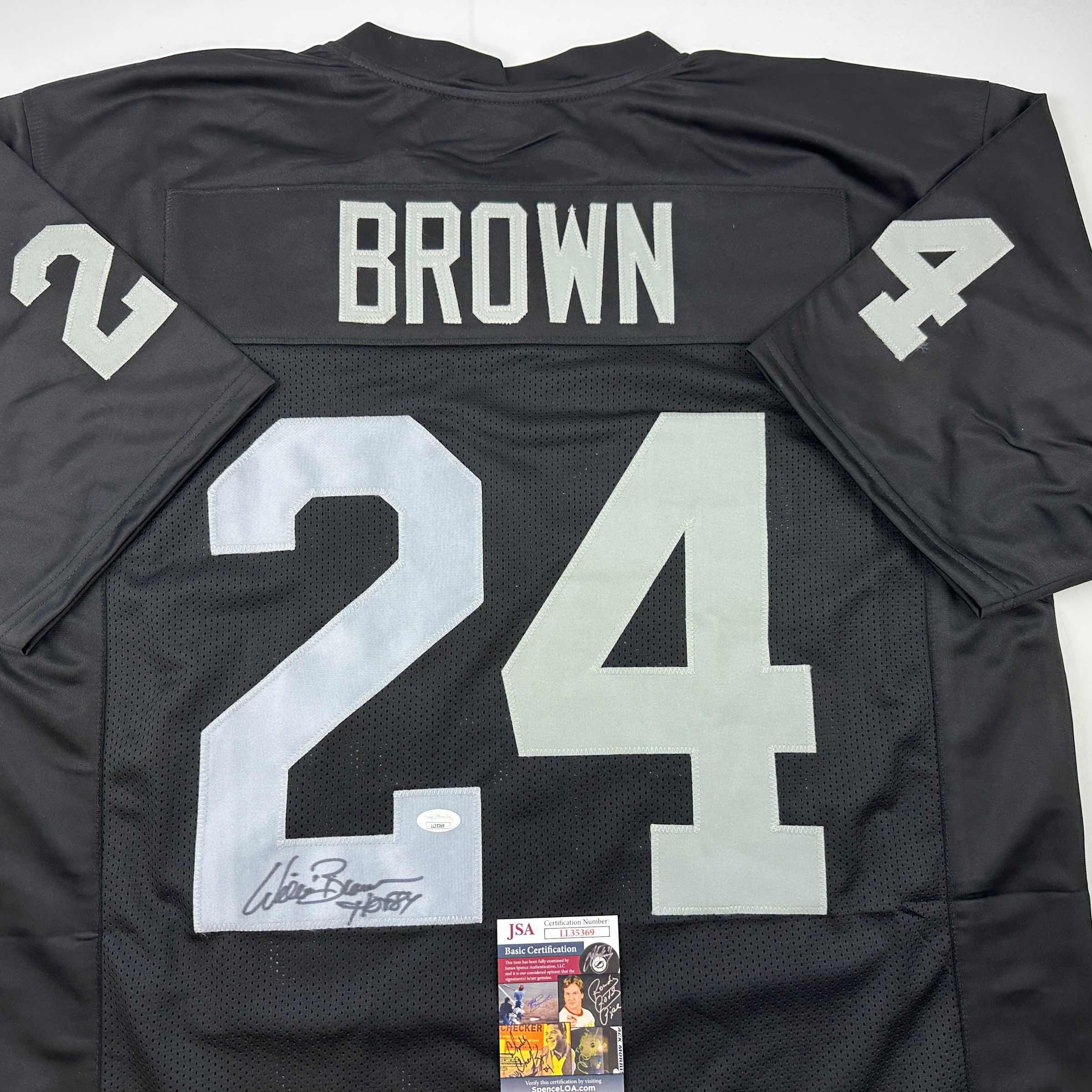 Autographed/Signed Willie Brown HOF 84 Las Vegas Oakland Black Football Jersey JSA COA