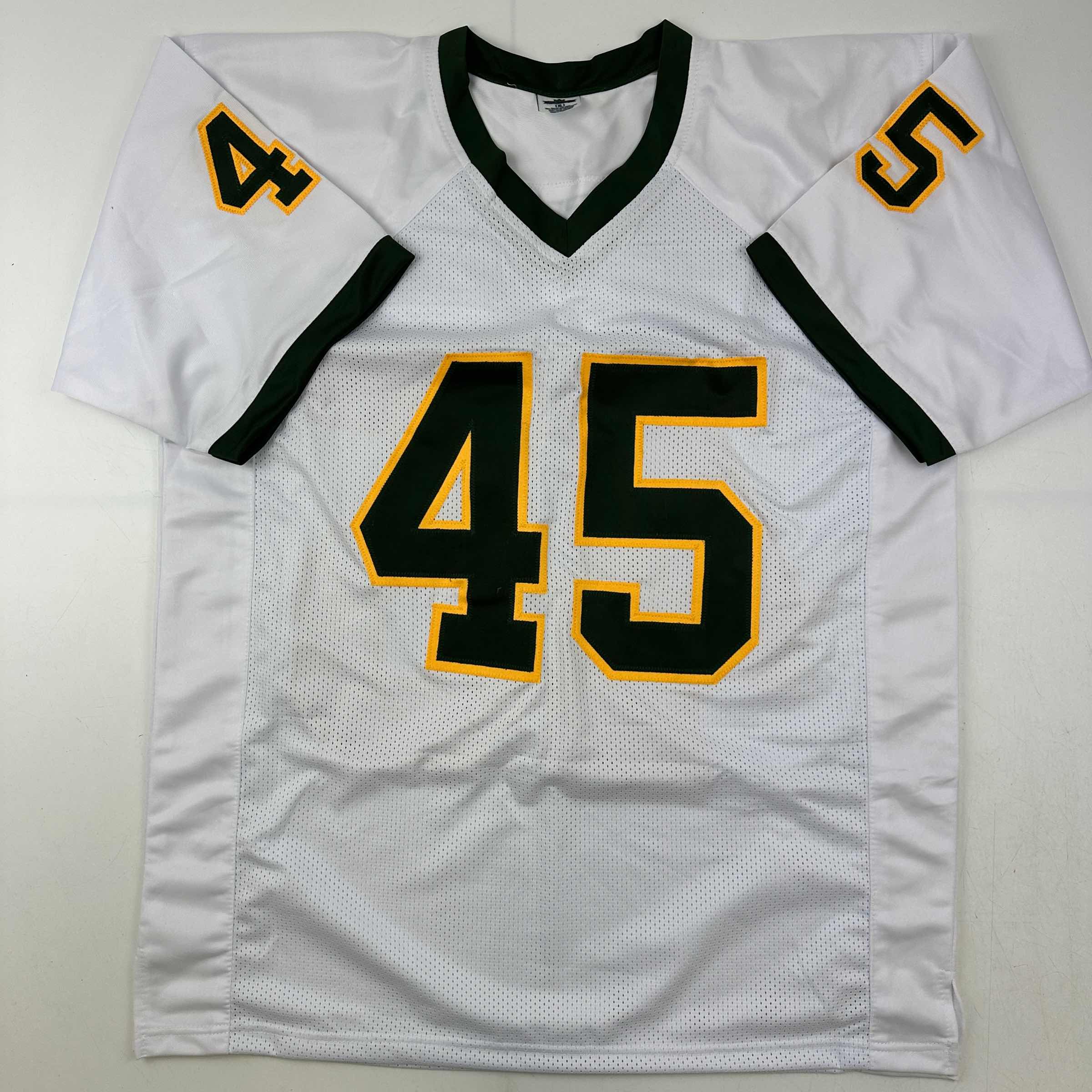 Autographed/Signed Rudy Ruettiger Notre Dame White/Green College Football Jersey JSA COA