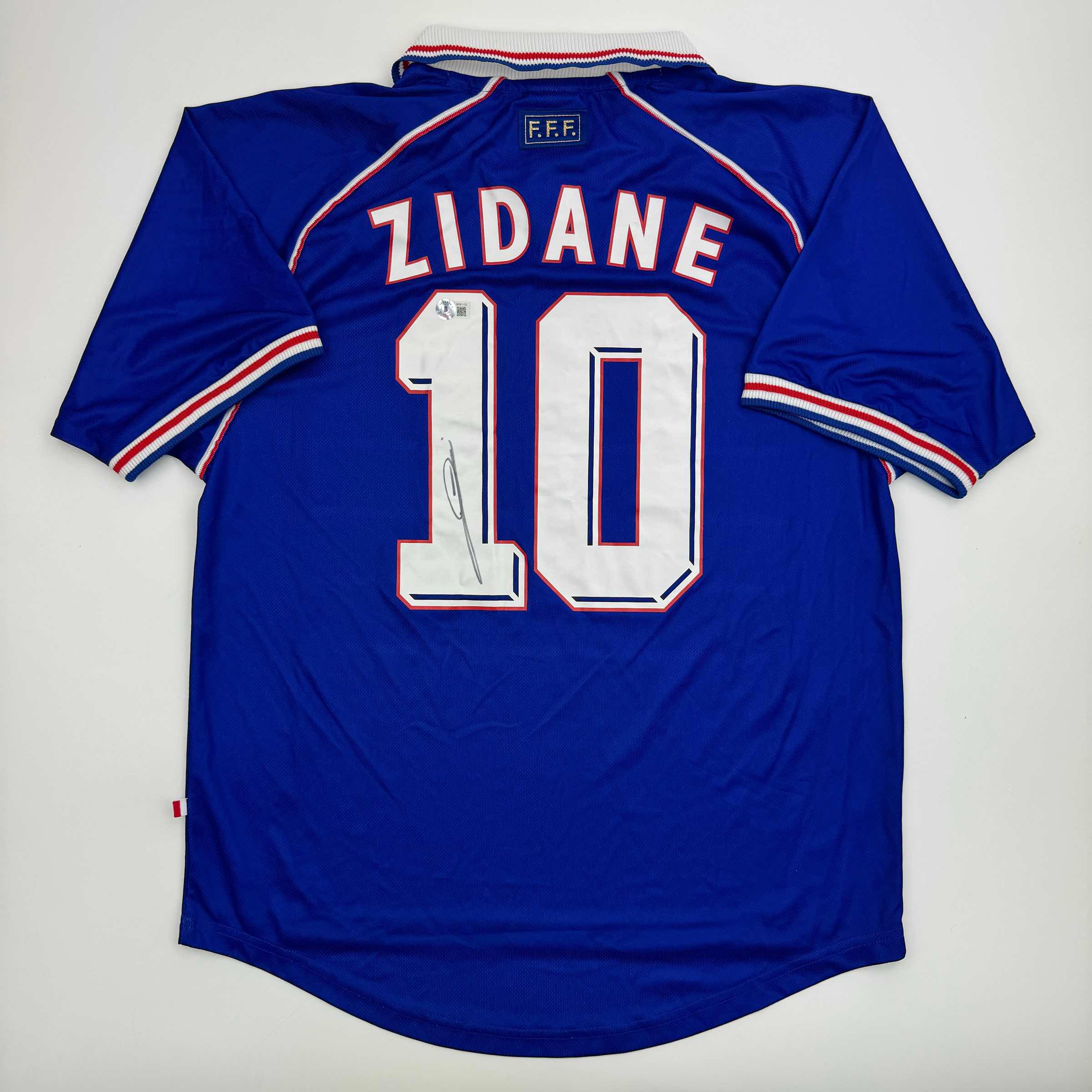 Autographed/Signed Zinedine Zidane France French National Team Blue Soccer Jersey Beckett BAS COA