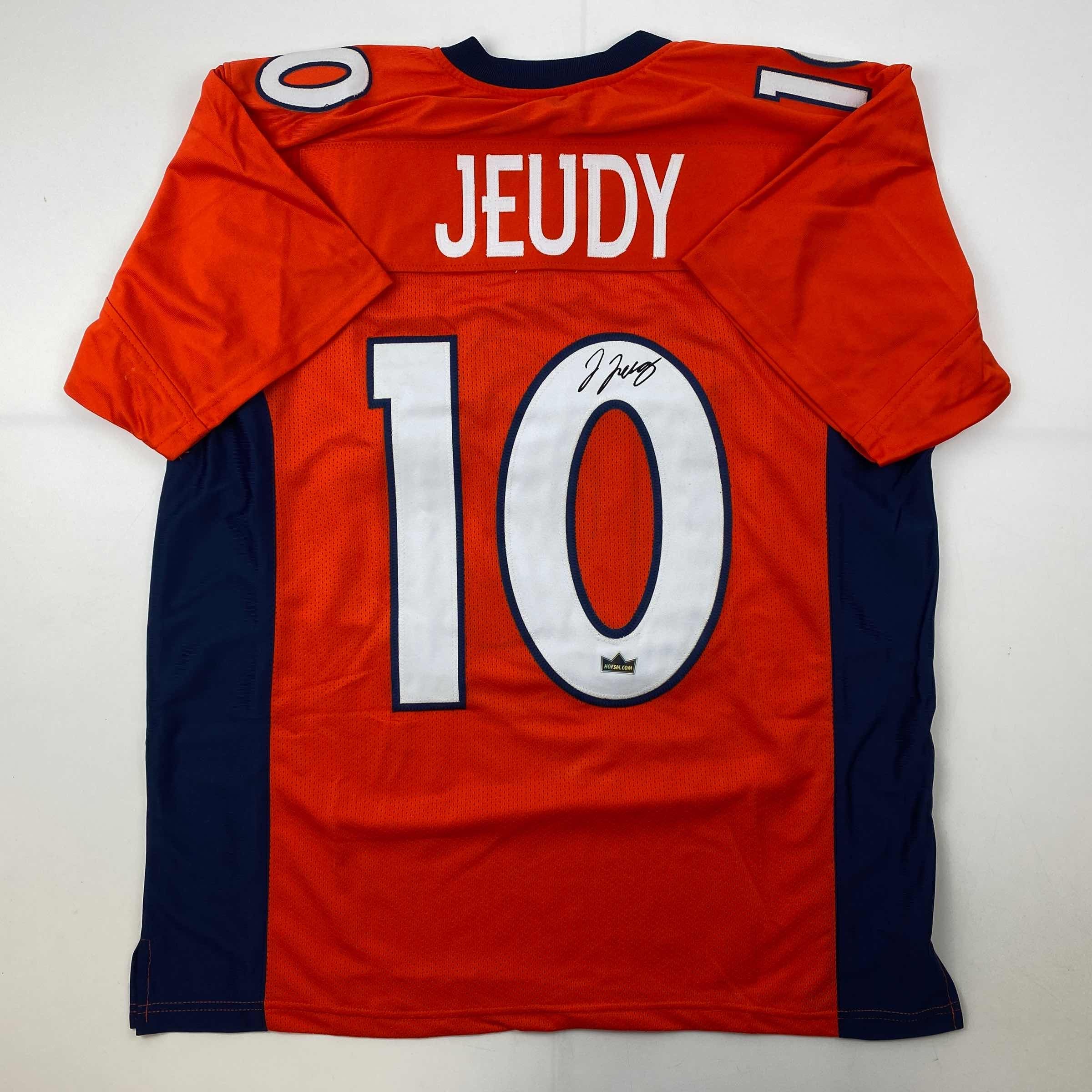 Facsimile Autographed Jerry Jeudy Denver Orange Reprint Laser Auto Football Jersey Size Men's XL