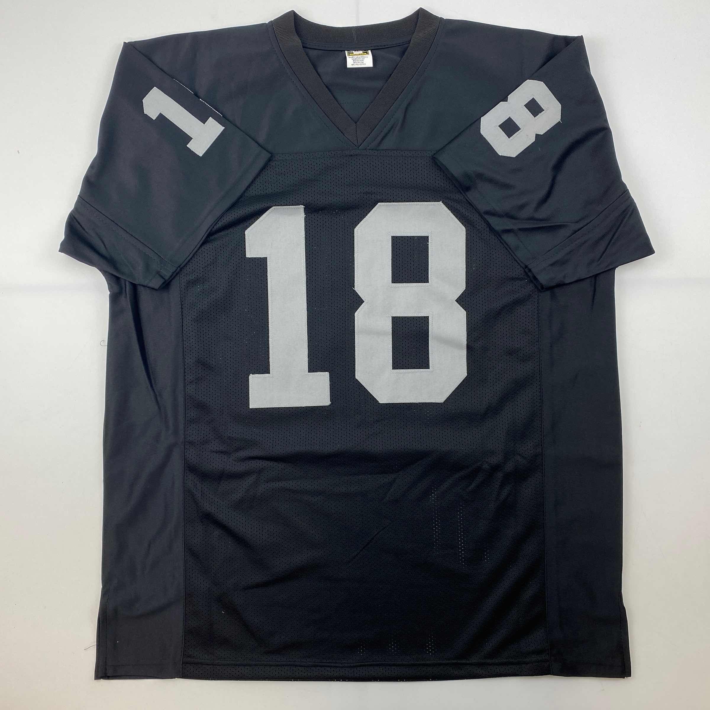 Facsimile Autographed Randy Moss Oakland Las Vegas Black Reprint Laser Auto Football Jersey Size Men's XL