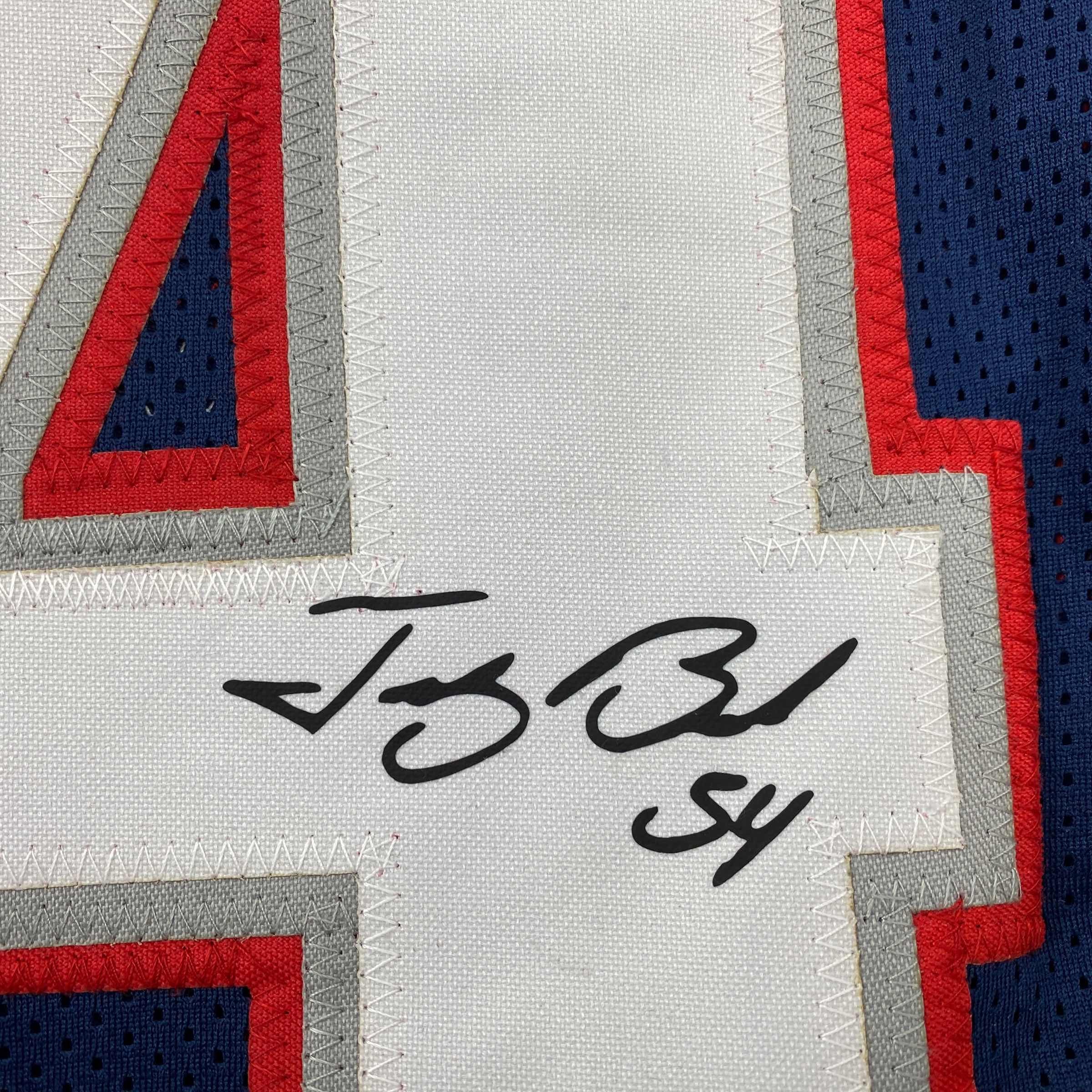 Facsimile Autographed Tedy Bruschi New England Blue Reprint Laser Auto Football Jersey Size Men's XL